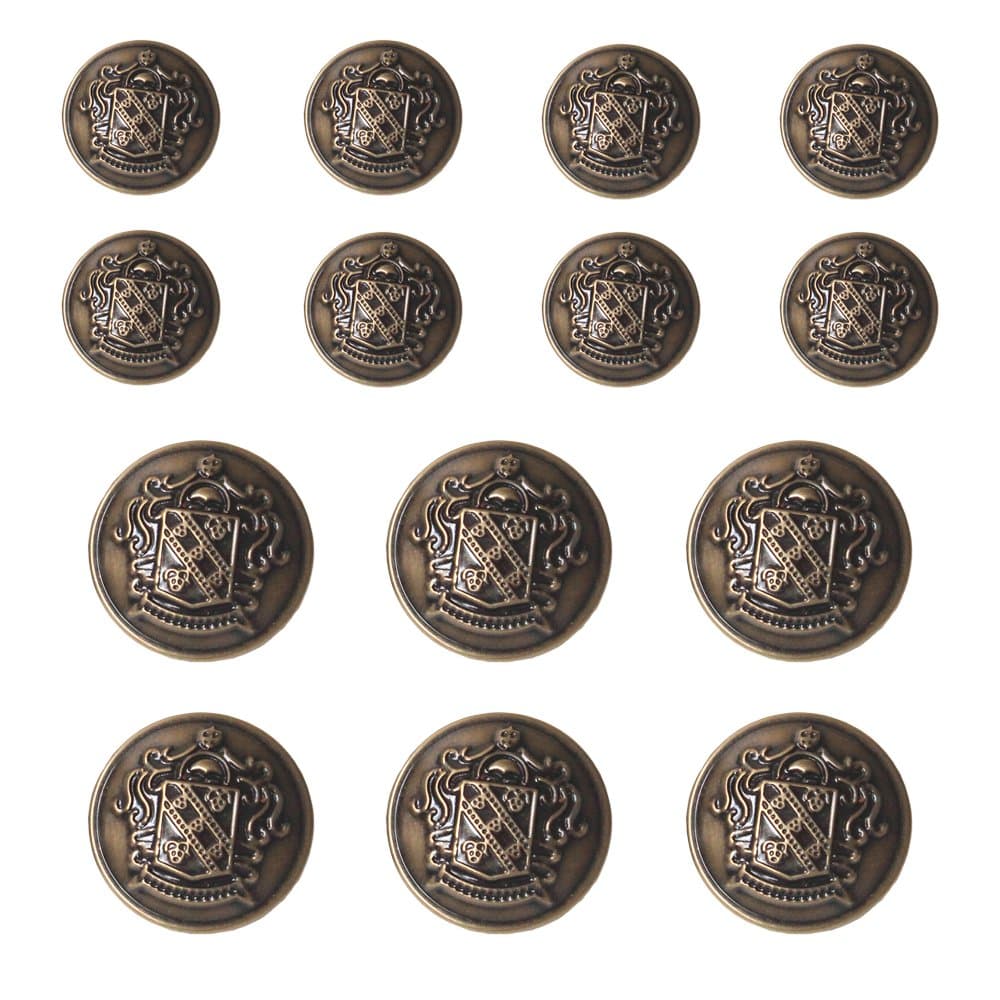 YaHoGa 14 PCS Antique Brass Blazer Buttons Set 20mm (4/5 inch) 15mm (3/5 inch) for Blazers, Suits, Sport Coat, Uniform, Jackets (MB20310)