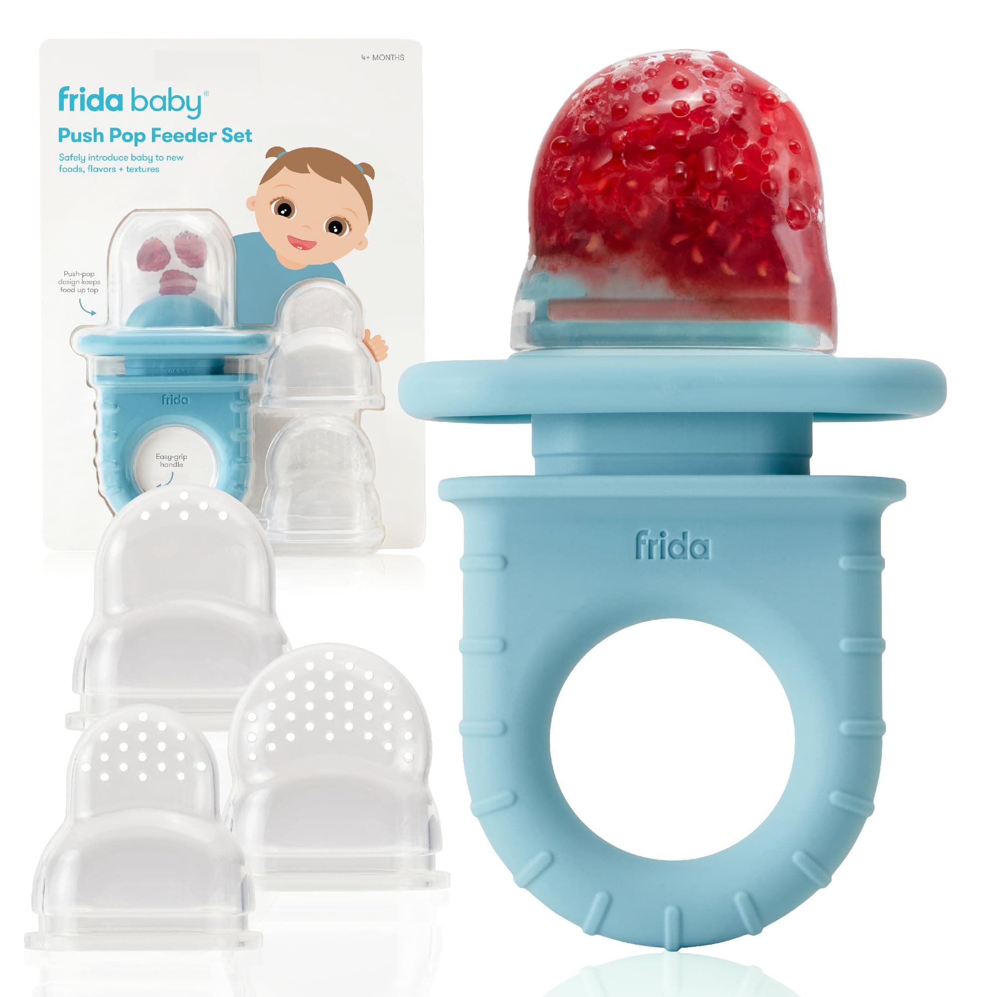 Frida Baby Push Pop Feeder, Baby Fruit Feeder, Baby Fruit Food Feeder to Safely Introduce New Foods, Fresh + Frozen Food Silicone Feeder for Babies, BPA Free, Dishwasher Safe