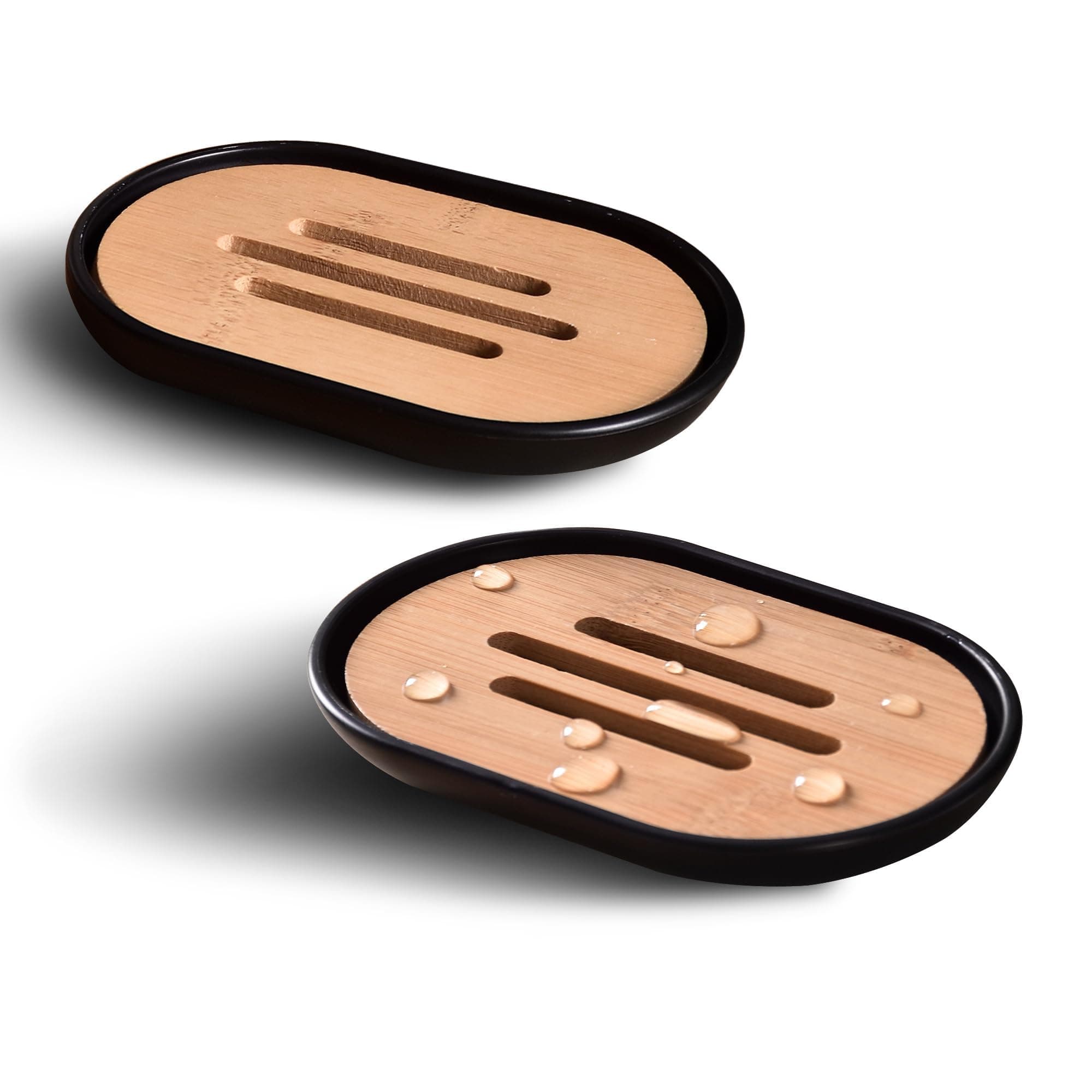 Soap Dish for Shower, Set of 2 Bamboo Soap Saver for Bathroom, Self Draining Bar Soap Holder for Bathroom,Soap Stand Soaps for Homemade Soaps Saver