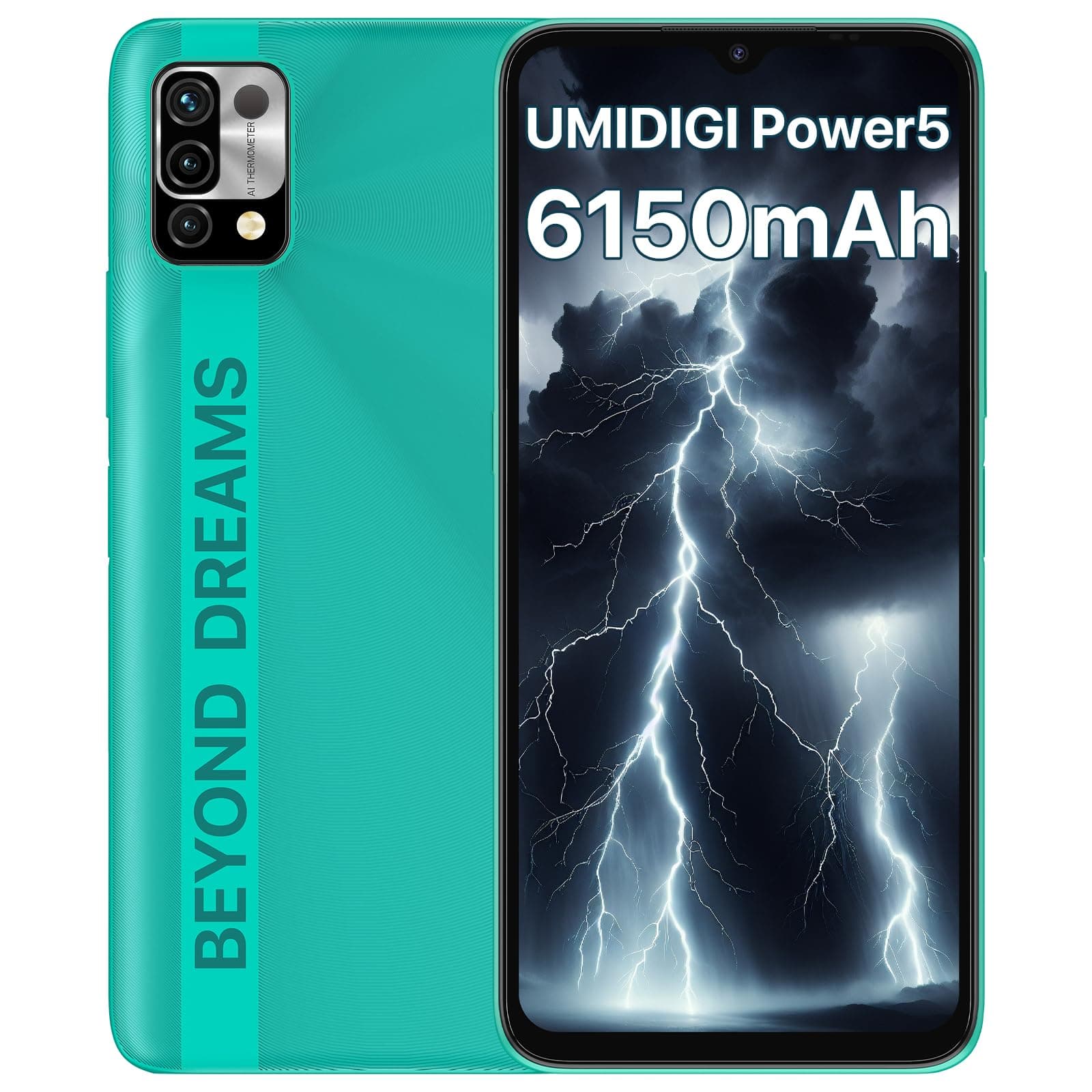 Sponsored Ad - UMIDIGI Unlocked Cell Phone, Power 5 Smartphone 3+64GB, Helio G25 Octa-Core 6150mAh, 6.53 HD Display Phones with 16MP+8MP Camera, 4G Dual SIM, Infrared Thermometer and Fingerprint&AI Face Unlock