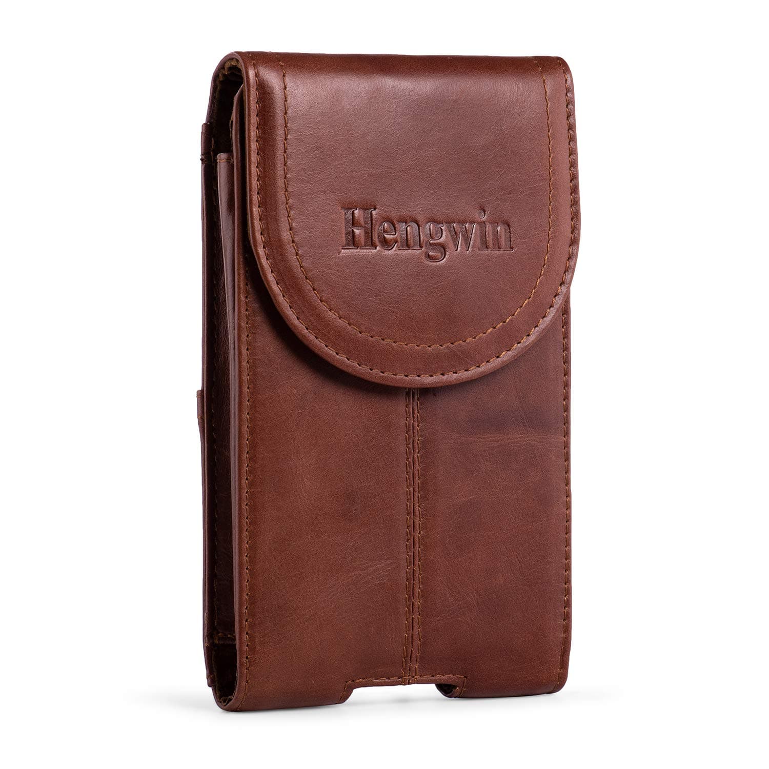 Belt Clip Holster Pouch Hengwin Genuine Leather Phone Case Holster with Magnetic Closure Belt Loop Pouch Bag Fit for iPhone 17 Pro Max 16 Pro Max 14 Pro Max 13 Pro Max Samsung Galaxy S25 Ultra (Brown)