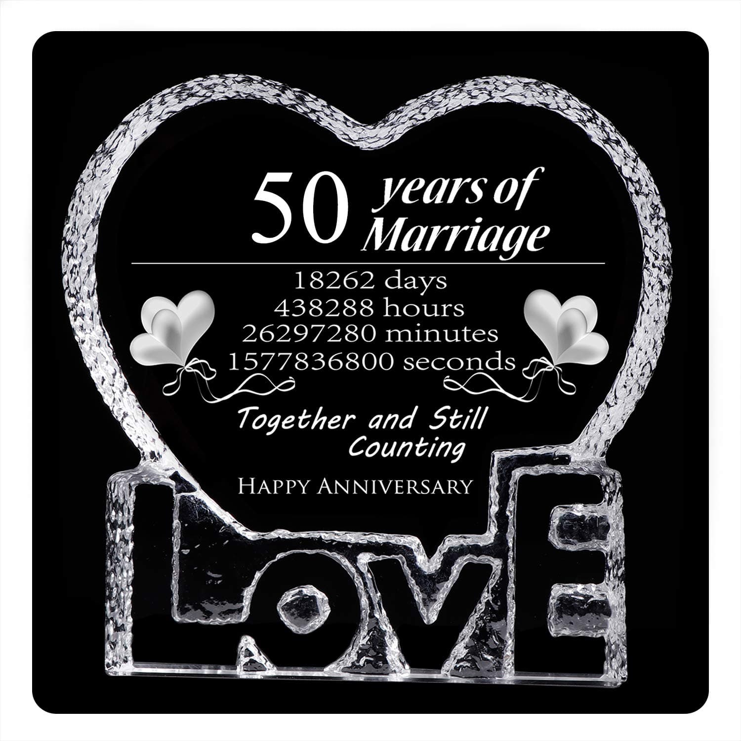 YWHL Happy 50th Anniversary Presents for Couple - 50 Years Wedding Anniversary Crystal Keepsake - Gifts for Her Wife Him Husband
