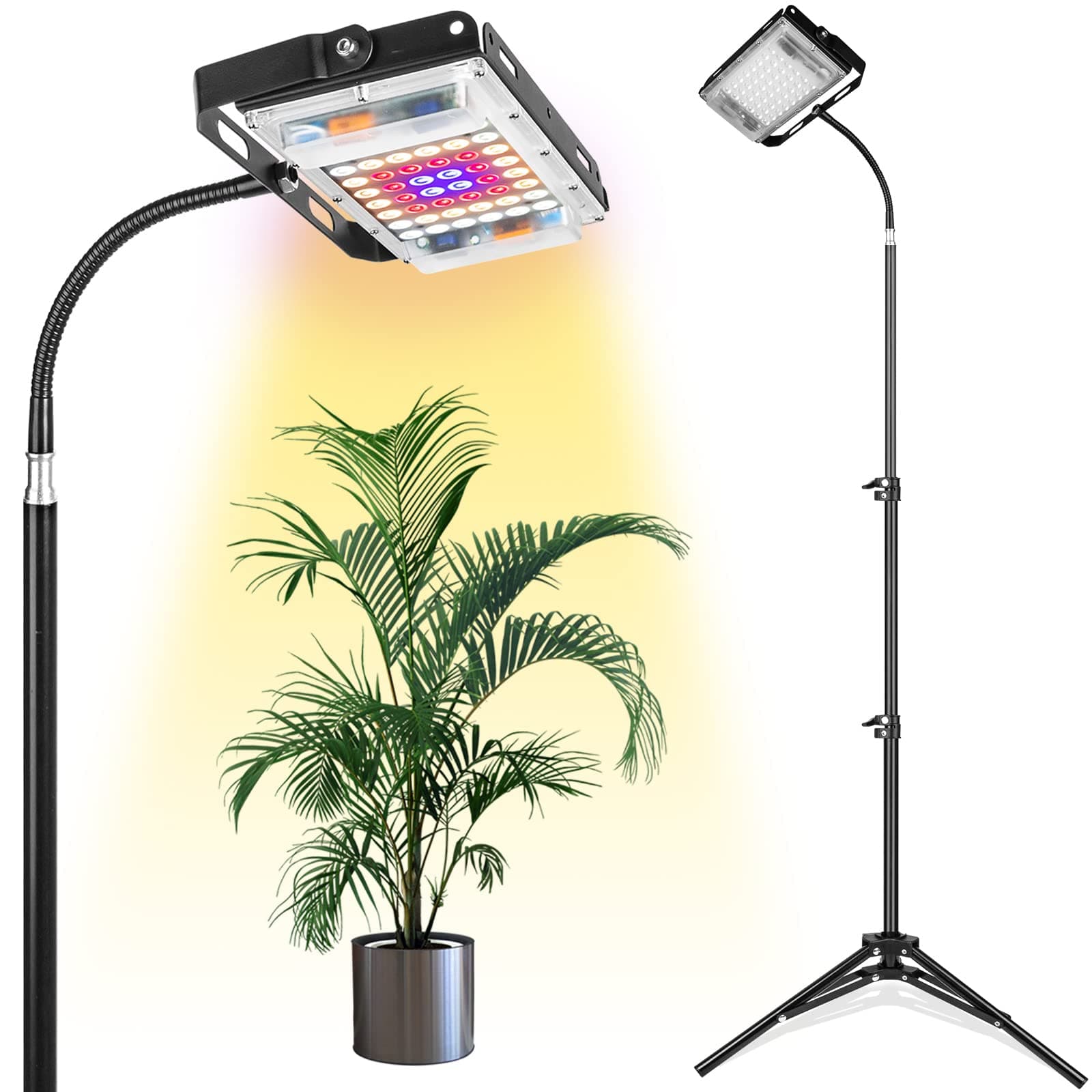 LBW Grow Light with Stand, Full Spectrum LED Floor Plant Light for Indoor Plants, Grow Lamp with On/Off Switch, Adjustable Tripod Stand 15-48 inches