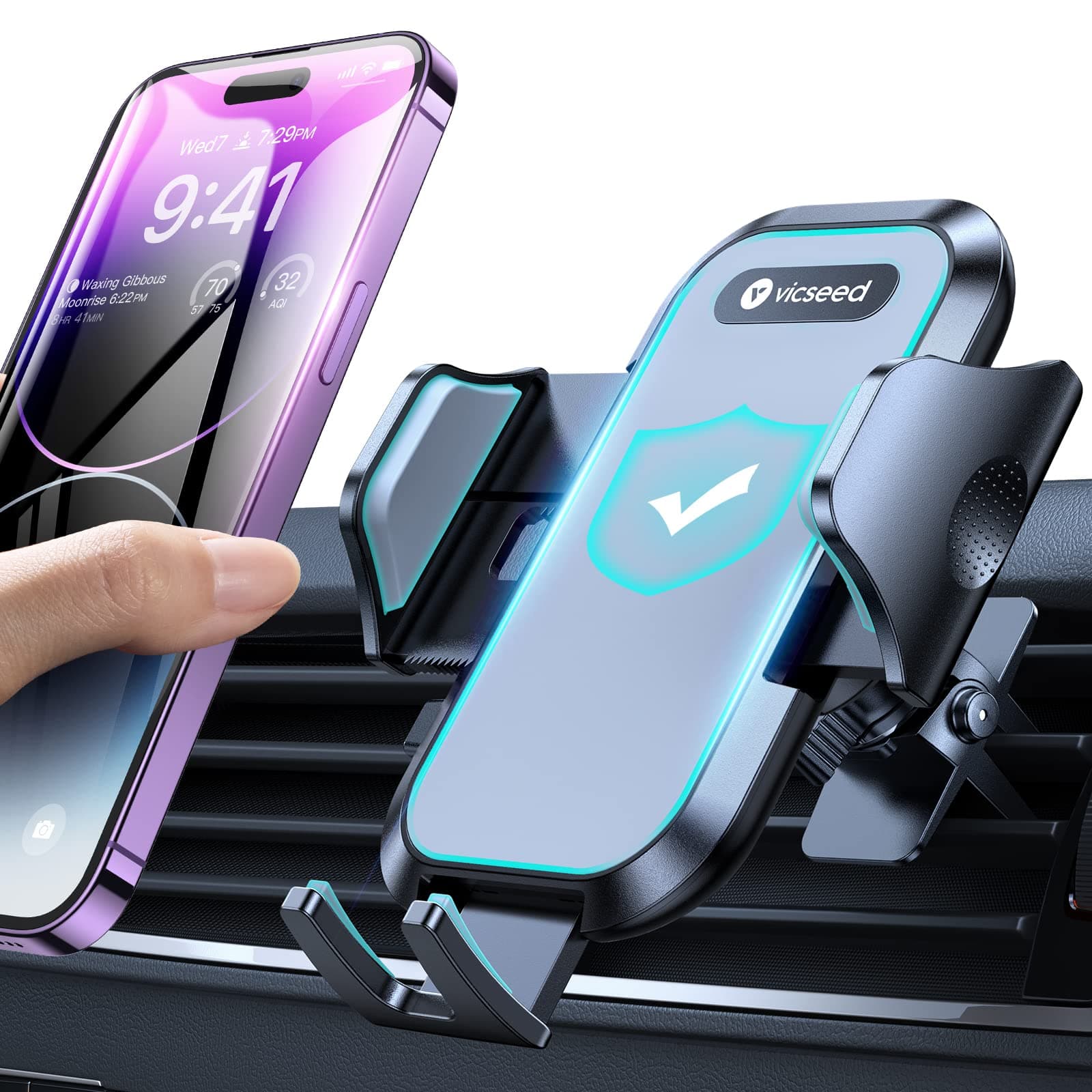 Car Phone Holder Mount [All-Round Silicone Protection][Doesn't Slip&Drop] Air Vent Cell Phone Holder for Car Hands Free Easy Clamp Cradle in Vehicle for iPhone Samsung Android Smartphone