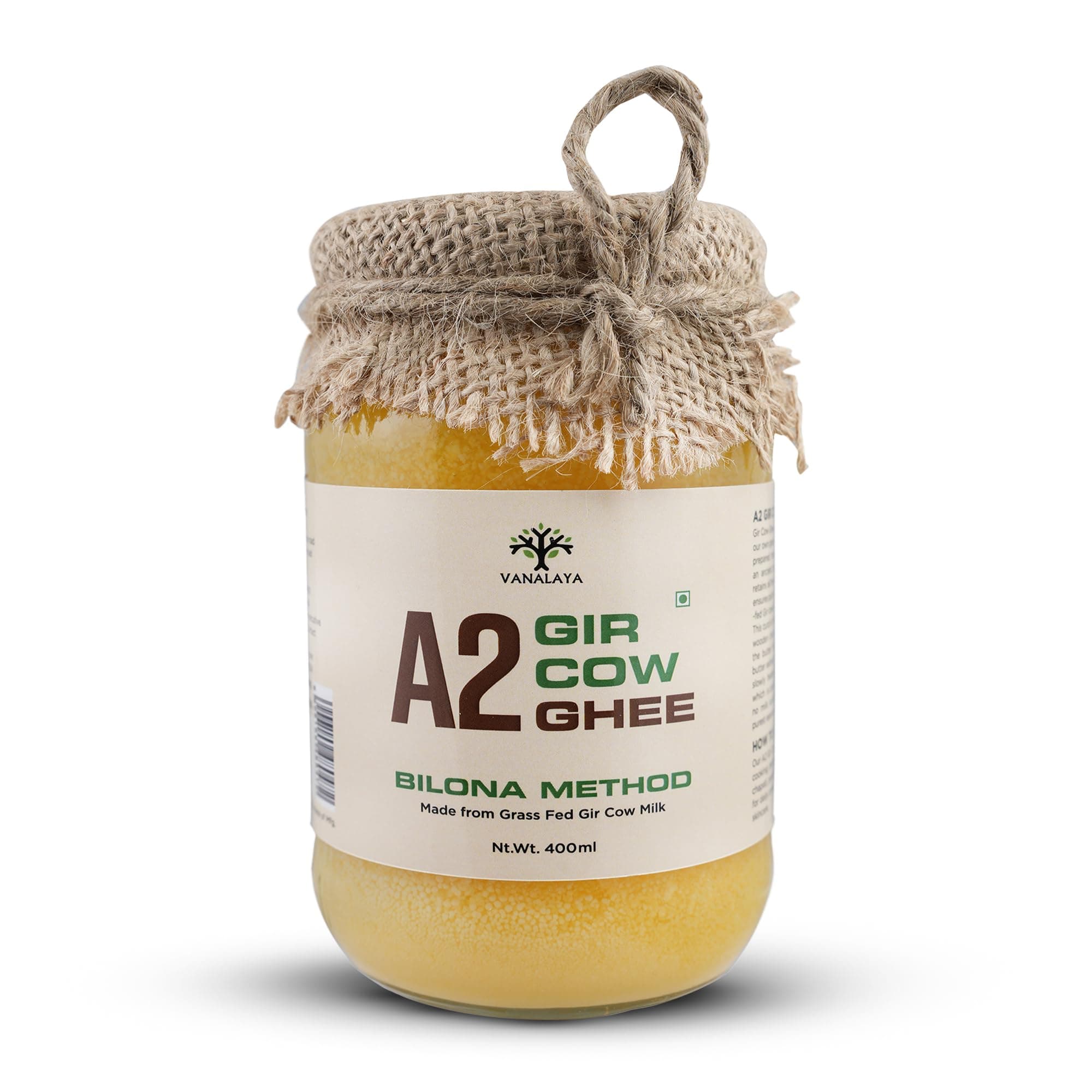 Vanalaya A2 Gir Cow Ghee | Traditionally Bilona Hand-Churned | Prepared from A2 Milk of Grass-Fed Gir Cows | Rich Aroma & Granular Texture | Pure Desi Ghee 400ml