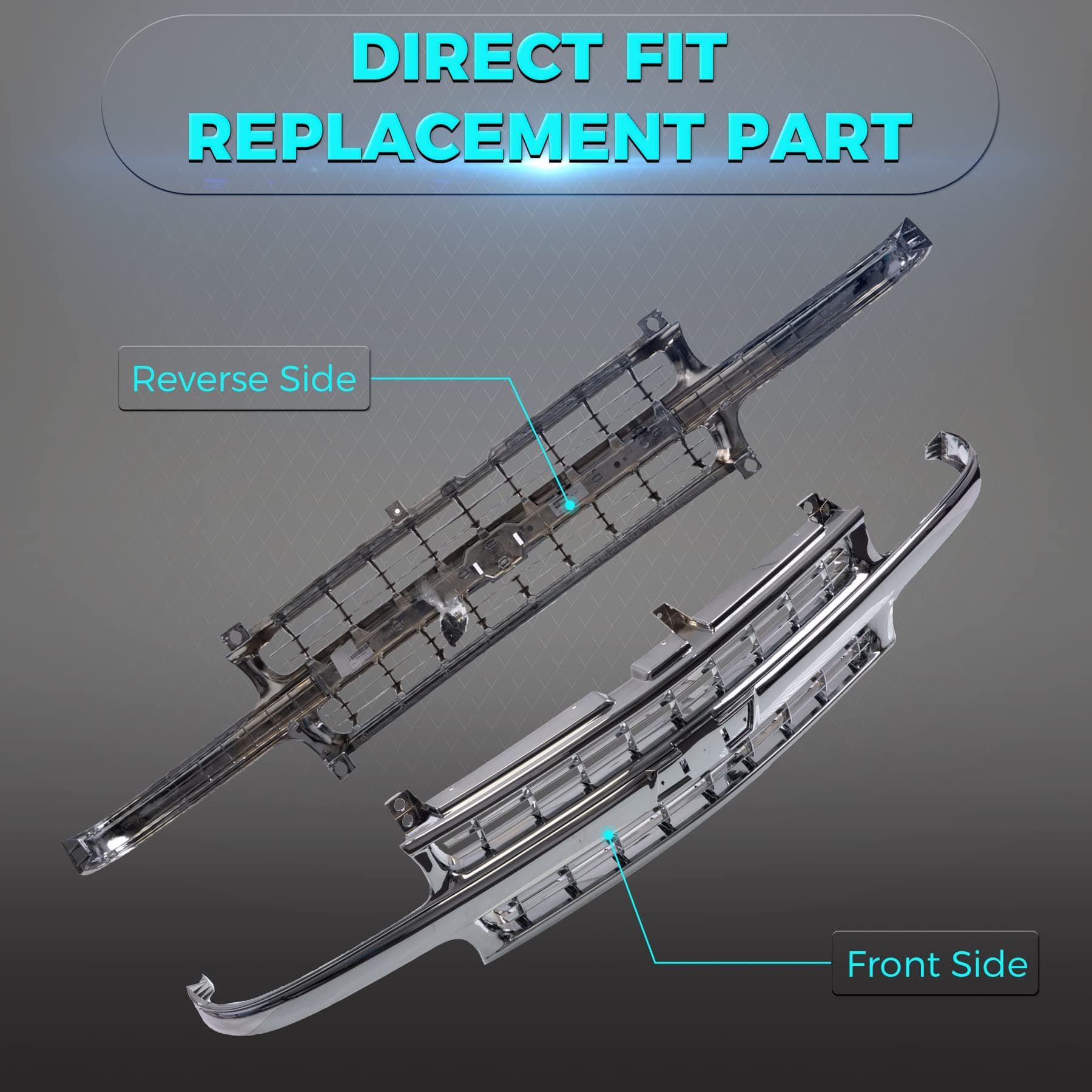 Front Grille Grill Chrome Compatible With CHEVROLET 1999-2002 Silverado 1500 2500 & 2000-2006 Suburban 1500 2500 Tahoe GM1200478