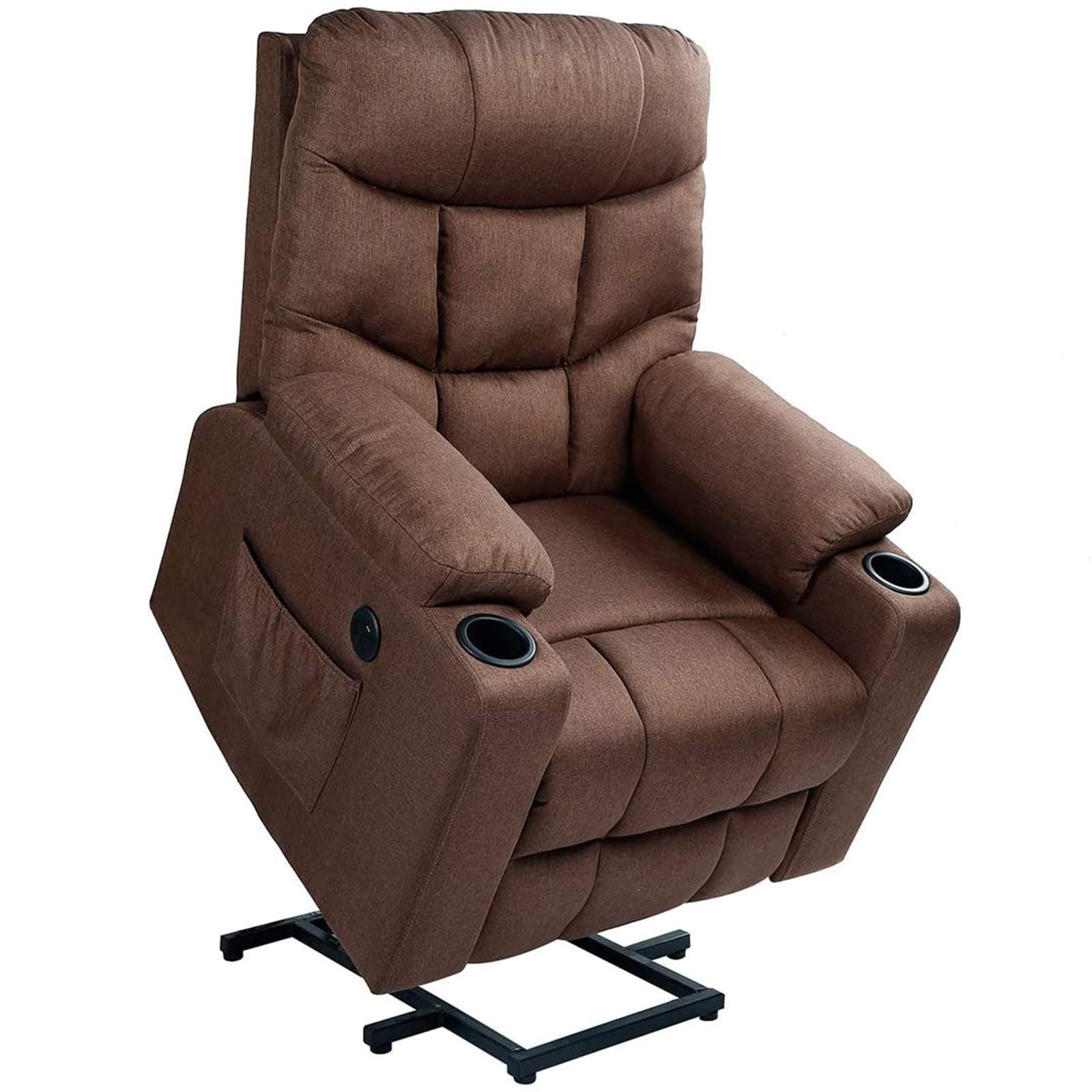 Esright Fabric Power Lift Chair Electric Recliner for Elderly, Vibration Massage Chair with Heater, 2 Cup Hoders, USB Outlet & Remote Control, Brown