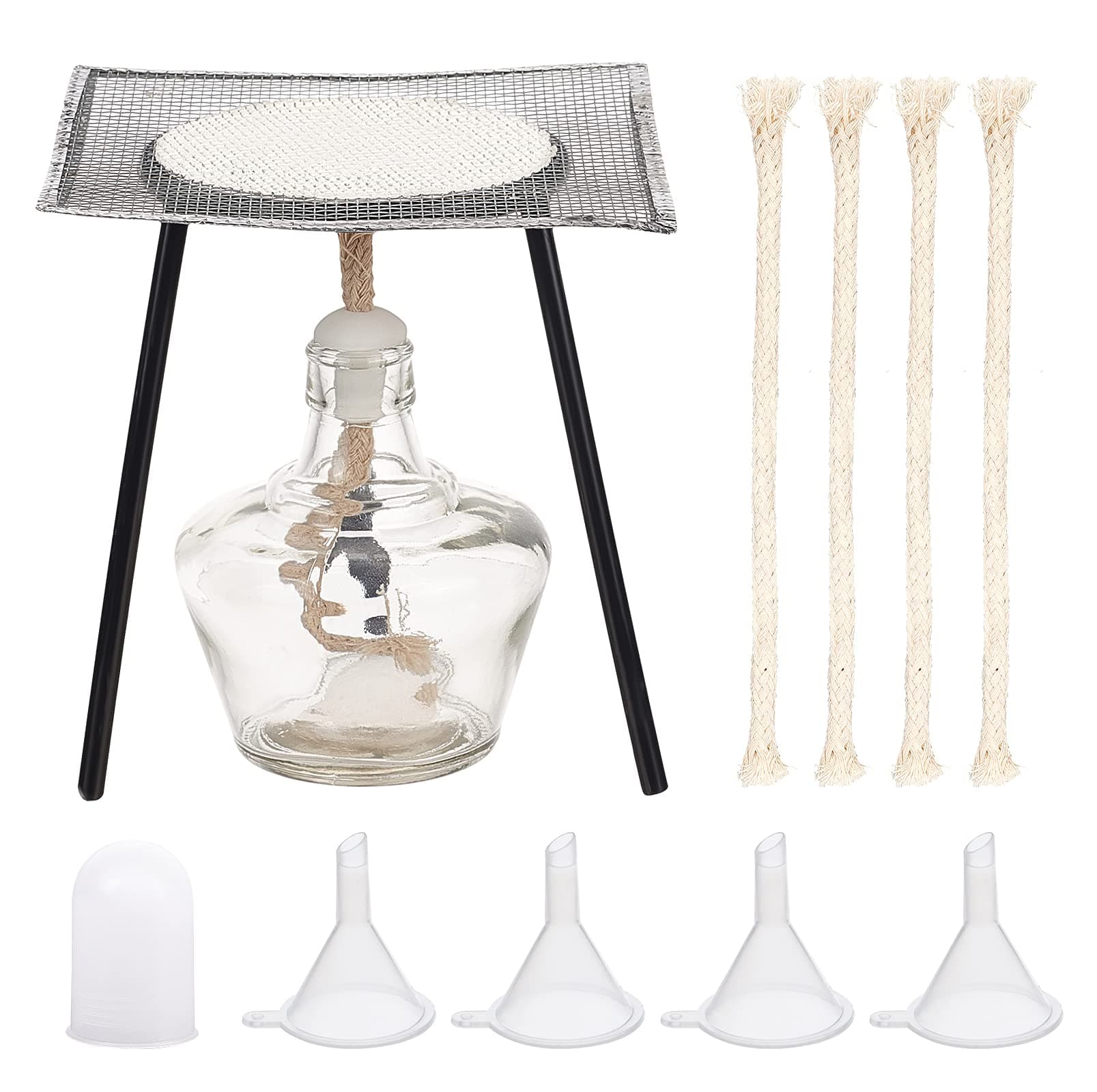 OLYCRAFT 12PCS Glass Alcohol Lamp Set Lab Alcohol Burner Lamp 150ml Glass Alcohol Lamp and Stand Kit Including Alcohol lamp, Tripod, Pad, Cord and Funnel Hopper Burner Lab Equipment