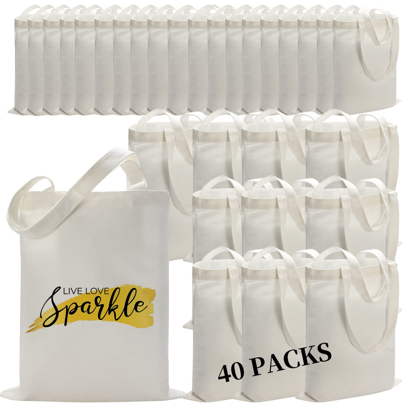 40 Pieces Sublimation Canvas Tote Bags Bulk Blank Tote Bags Screen Printing Reusable Polyester Grocery Bags for Sublimation Heat Transfer Vinyl DIY Crafting White, 14x16 Inch