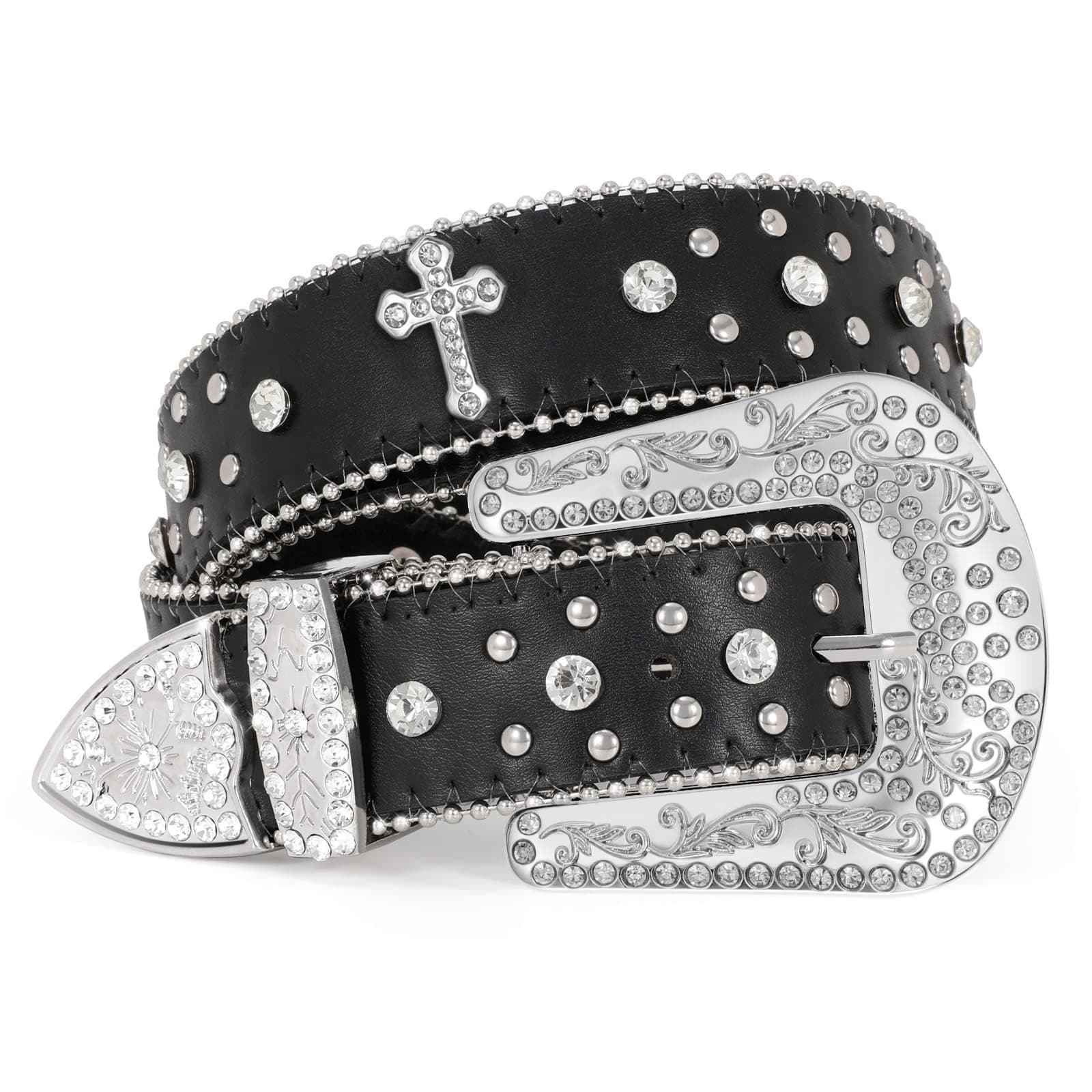 Sparkly Rhinestone Diamond Sequin Studded Belt for Men & Women - Western Cowgirl Cowboy Style