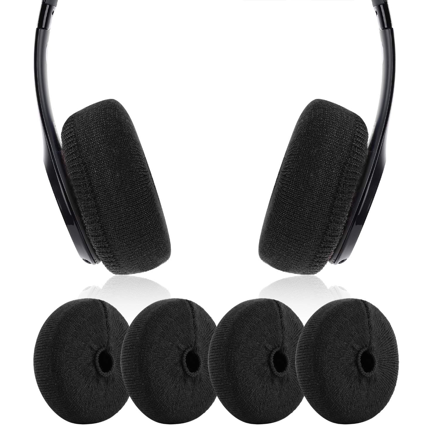 Earpads Sweater Cover Protectors with Knit Fabric for Beats Solo 3/2, Solo HD/Mixr/EP Headphones and Other Headsets with 1.57-3.14 Inch Ear Cushions [ 2 Pairs ] (Black)