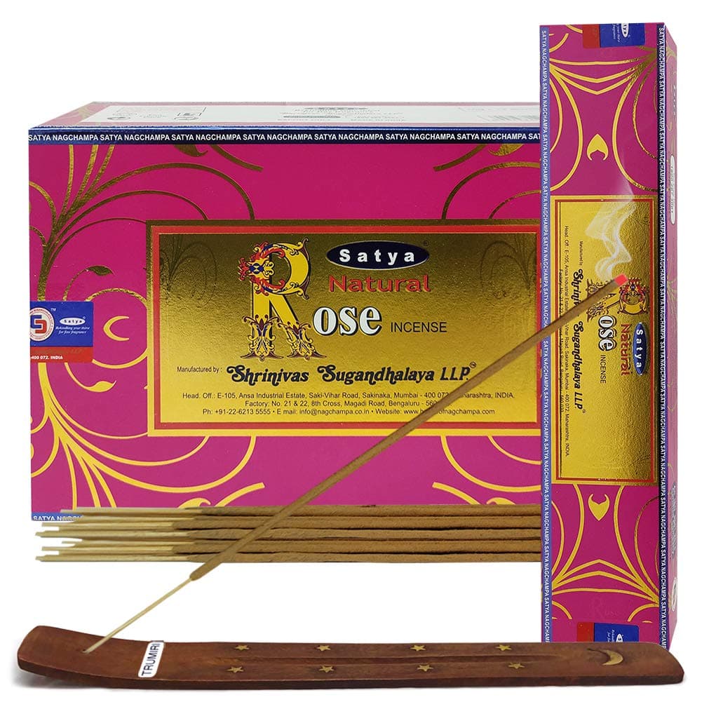 Natural Rose Incense Sticks and Incense Stick Holder Bundle Insence Insense Satya Incense