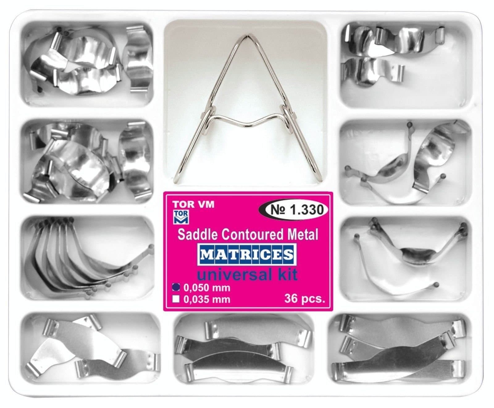 Dental Saddle Contoured Metal Matrices Matrix 36 pcs with Springclip TOR VM 50µm