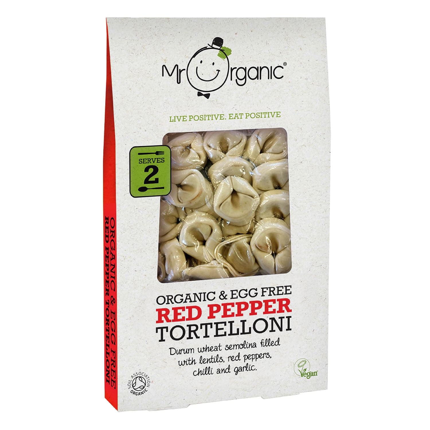 Mr Organic Red Pepper Tortellini - Egg Free - Vegan-Friendly - Made with Organic Ingredients - Delicious and Filling - Perfect for Pasta Lovers - 250g Pack