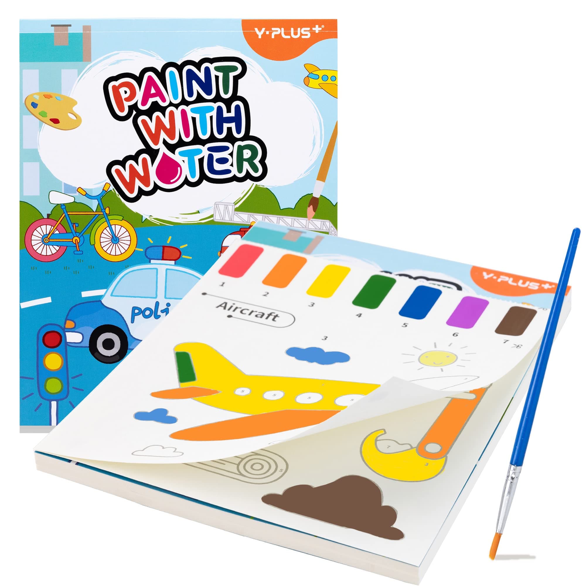 YPLUS Paint with Water Books for Toddlers, Watercolor Painting Paper for Kids Ages 1-3, 2-4, Art Craft Gift for Drawing with Brush, Transportation