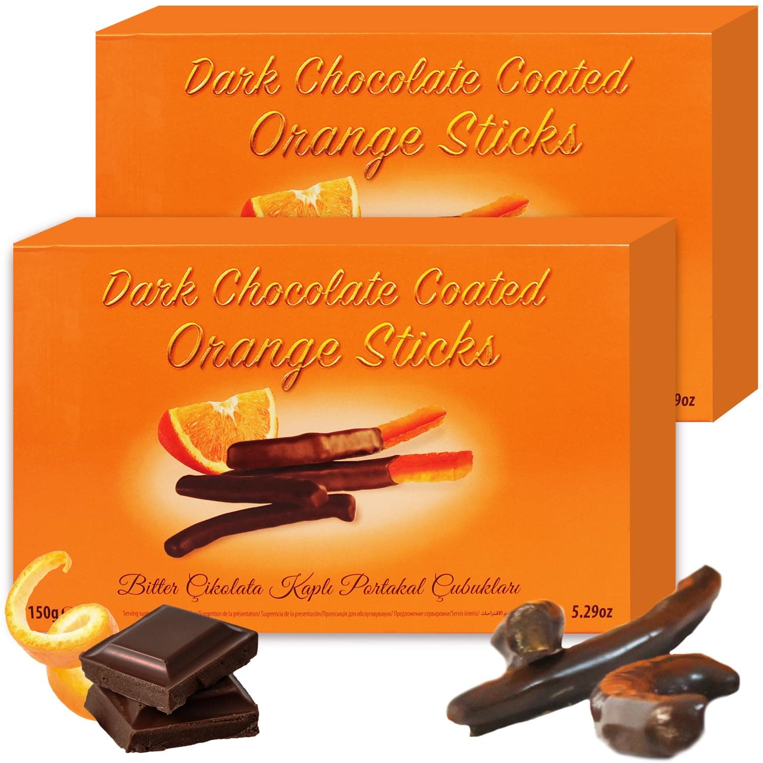 Ceres Gourmet Dark Chocolate Covered Orange Sticks-2 Packs 10.58 Oz, Dried Candied Orange Slices Covered with Chocolate, Delicious Sweet Yummy Chocolate Coated Fruit Candy (5.29 Oz x 2 Packs)