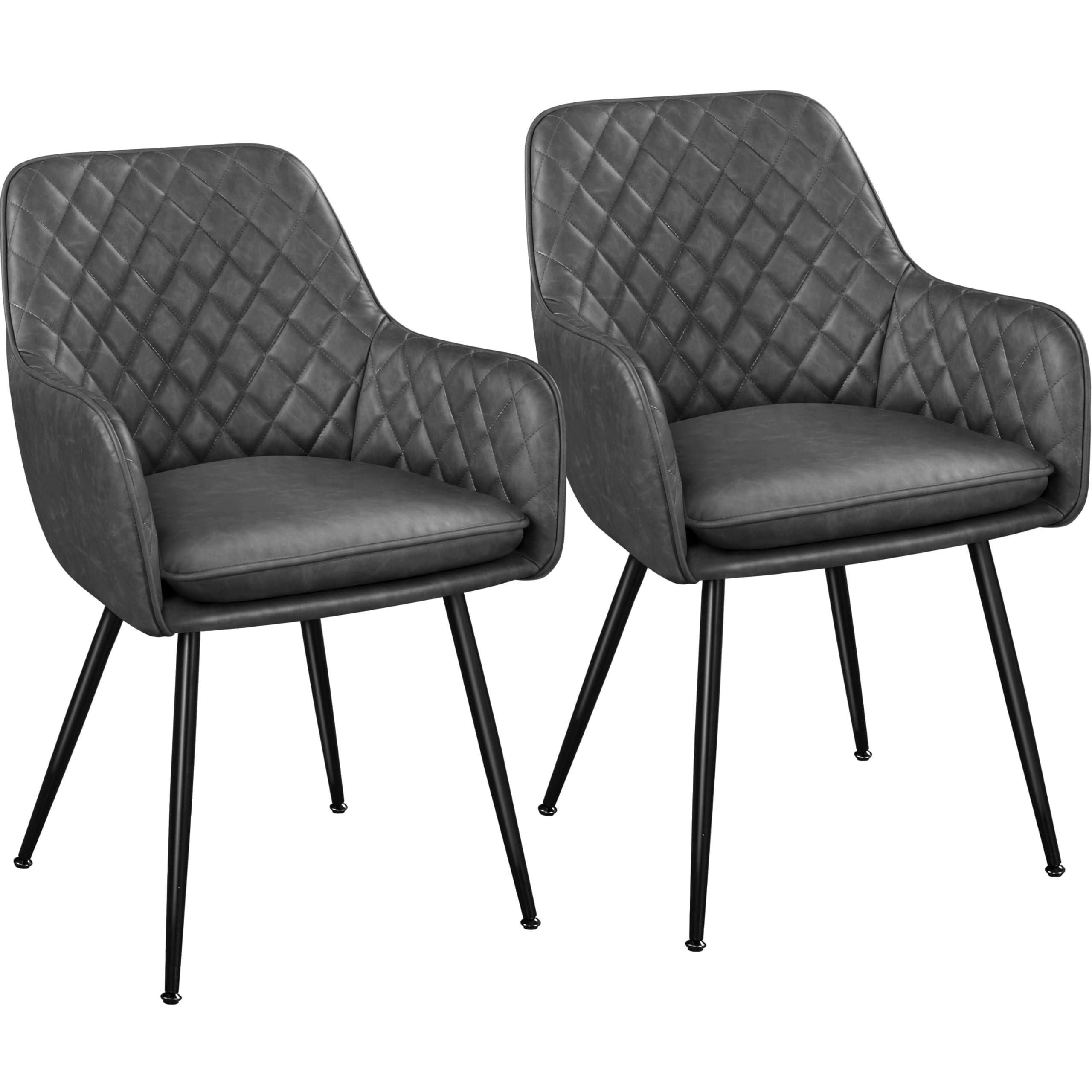 Yaheetech Dining Chairs Set of 2 Kitchen Upholstered Leather Chairs with Metal Legs for Dining Room Living Room Lounge, Dark Gray