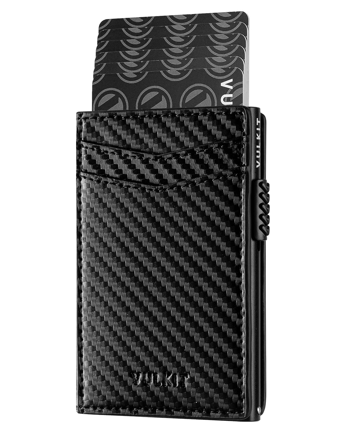 VULKIT Men's Slim Wallets Pop Up Card Holder RFID Blocking Metal Wallet Minimalist Design Holds Up to 11 Cards