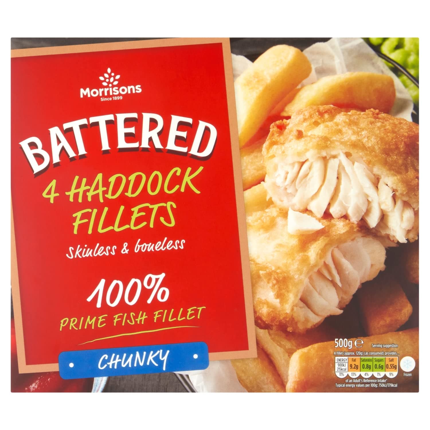 Morrisons Battered Chunky Haddock Fillets, 4 x 125g (Frozen)