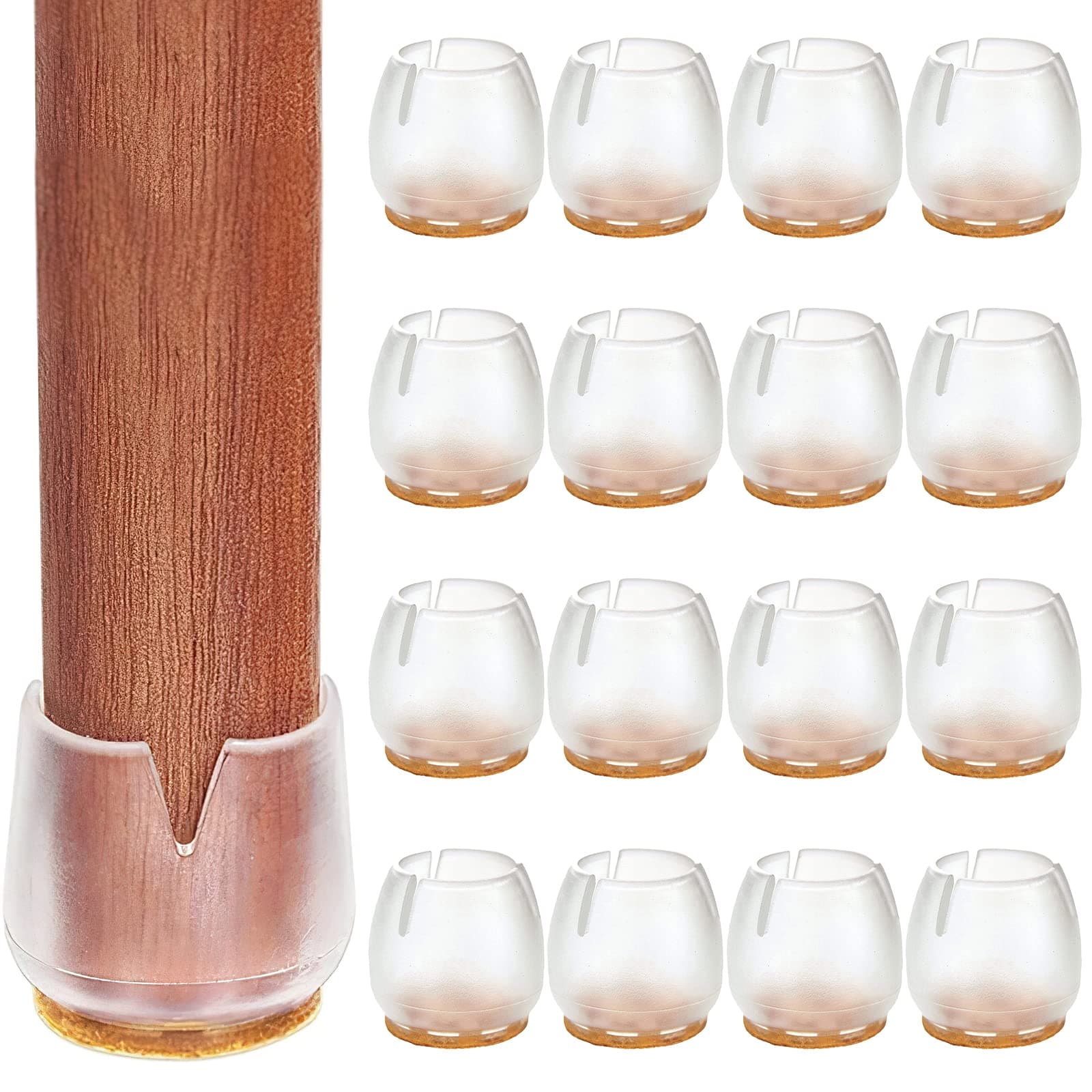 ExeQianming Silicone Chair Leg Floor Protectors, 16pcs Chair Leg Caps, Rubber Chair Leg Covers Furniture Feet Pads Table Cover Floor Scratches Protectors for Round Legs, 25-29mm, Clear