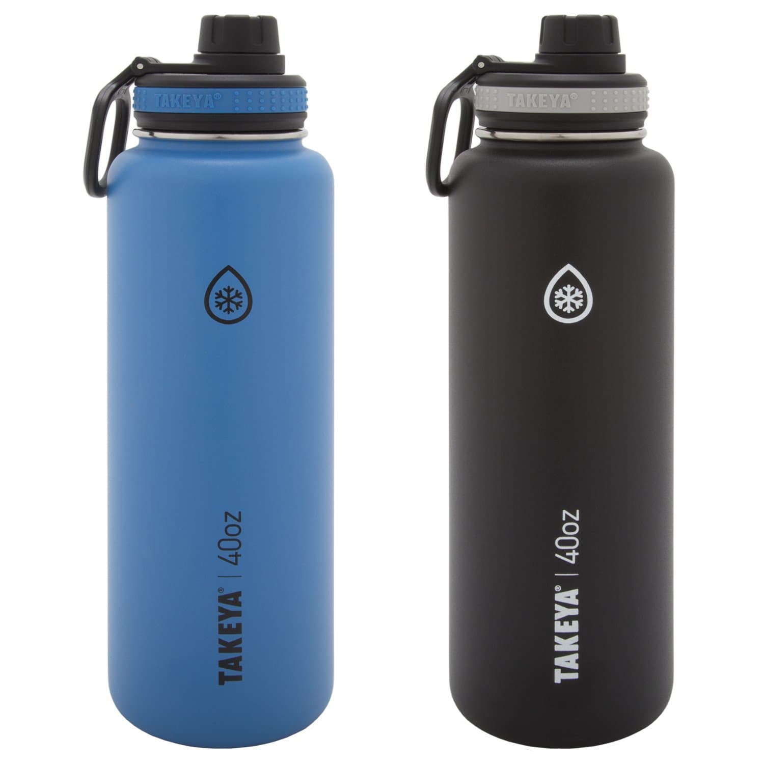 Thermoflask Leak Proof Insulated Stainless Steel Workout Sports Water Bottle Tumbler, 40 Oz, Black and Blue 2-pack