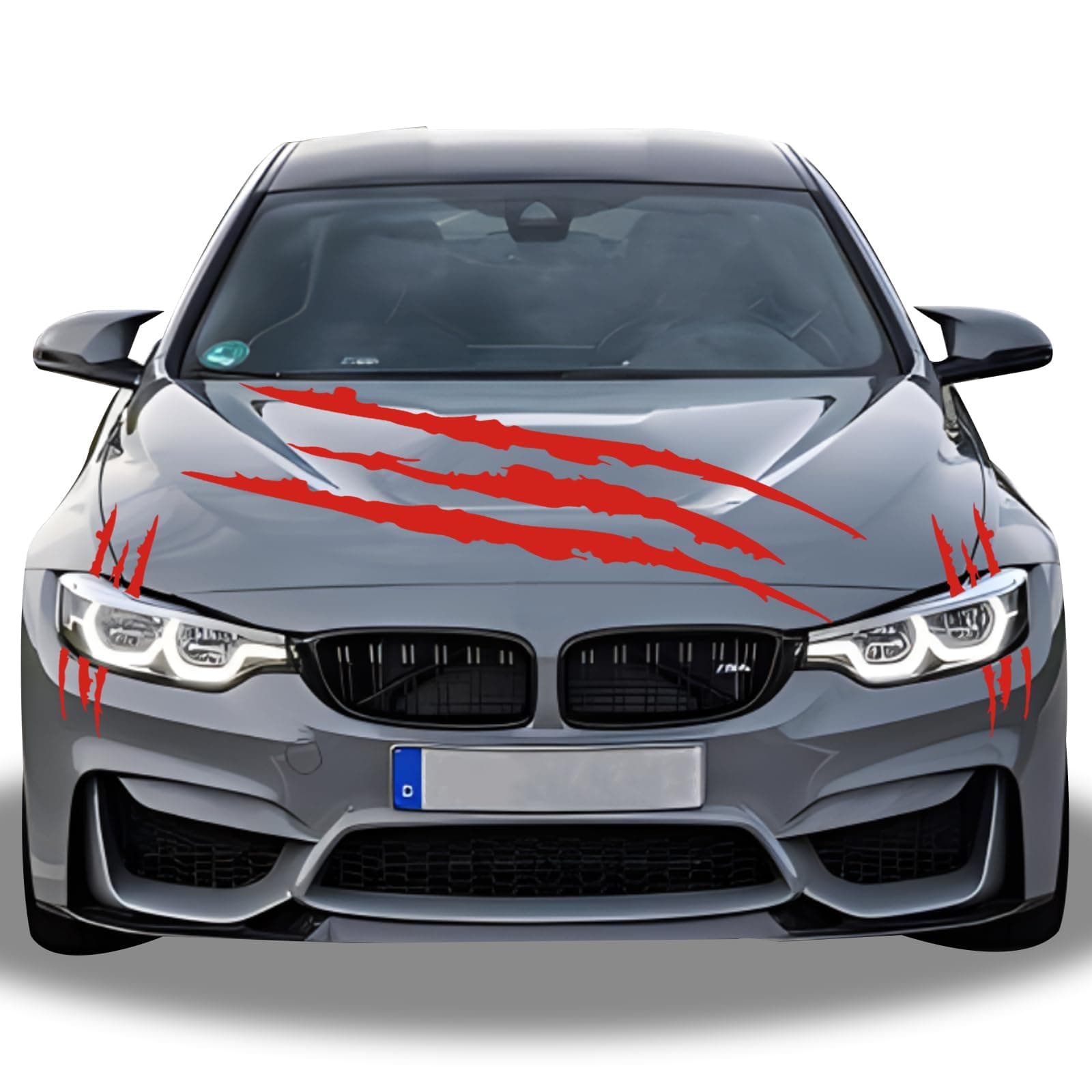 1 Full Set Monster Claw Sticker for Car Hood Decal 1 Set, Car Decals Claw Mark Stickers to Cover Hood Headlights Scratches, Modified Cars/Vans/SUVs/Trucks, Motorbike, Truck Decal Decoration(Red)