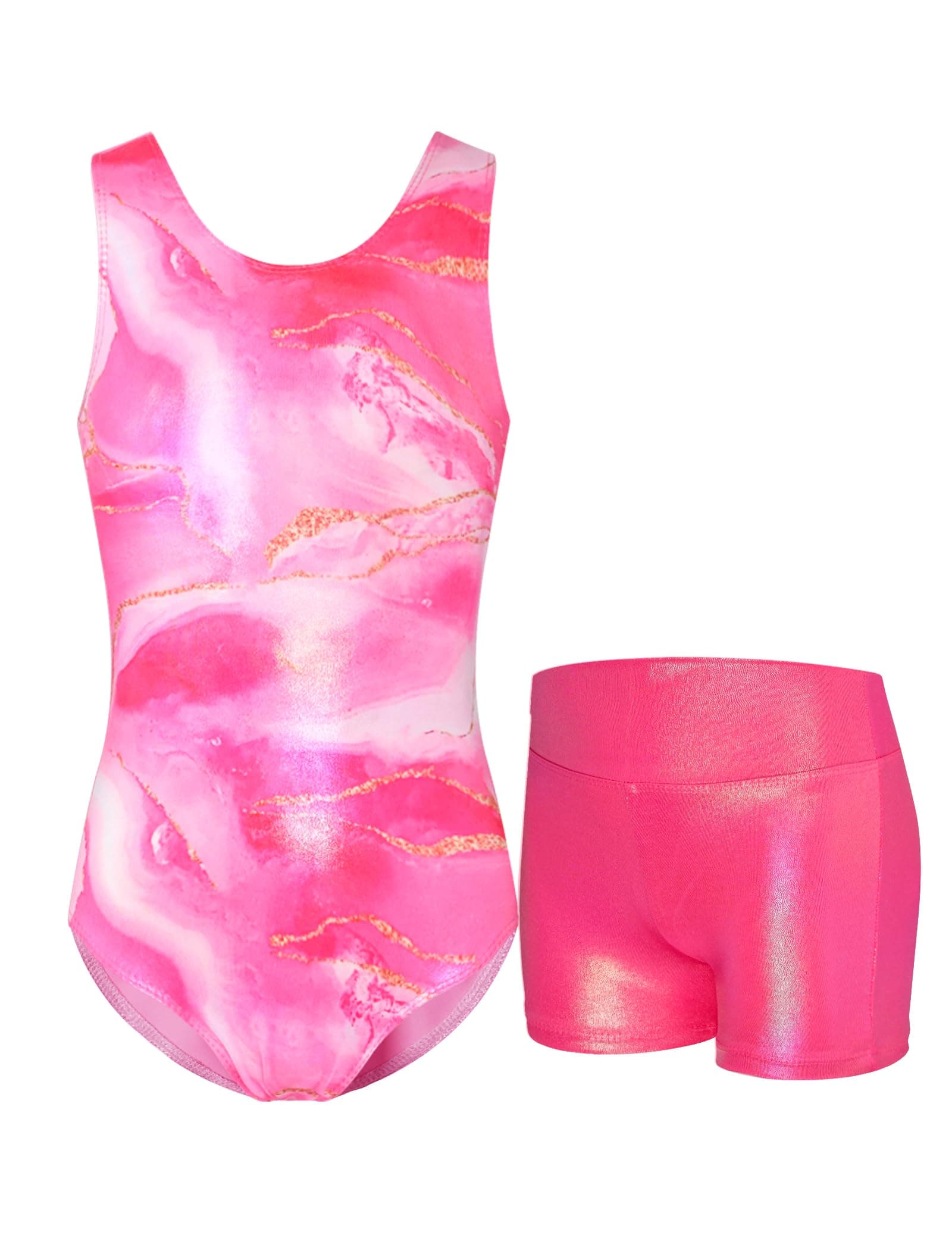 NokecinaGymnastics Leotards for Girls Sparkly Tumbling Bodysuits with Shorts Athletic Activewear Sleeveless Dance Outfit