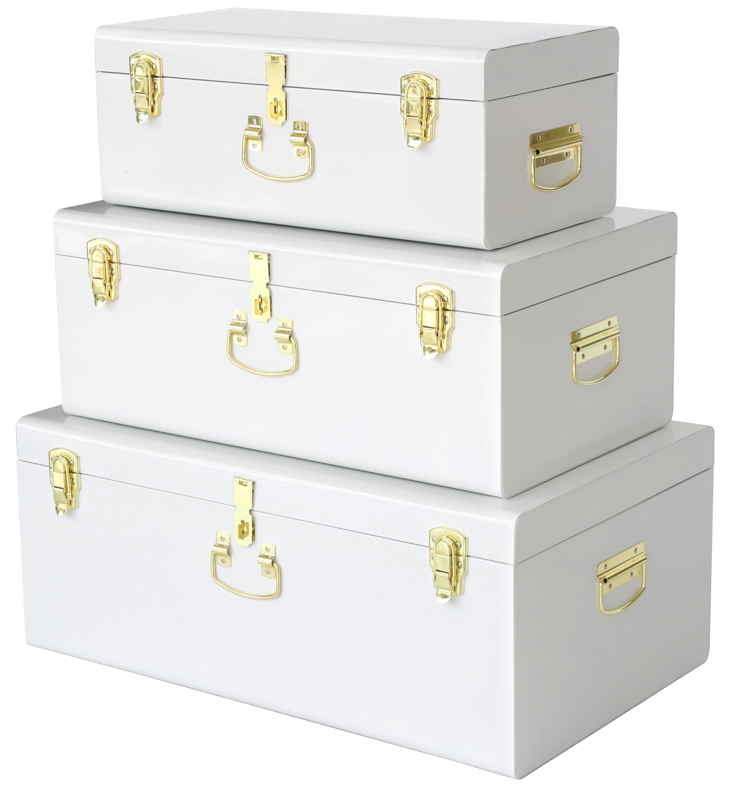Vixdonos Decorative Box Set of 3 Metal Trunks Chest with Safety Lock Clasp for Treasure Organization and Home Dorm Decor,26.8x16.5x11Inches