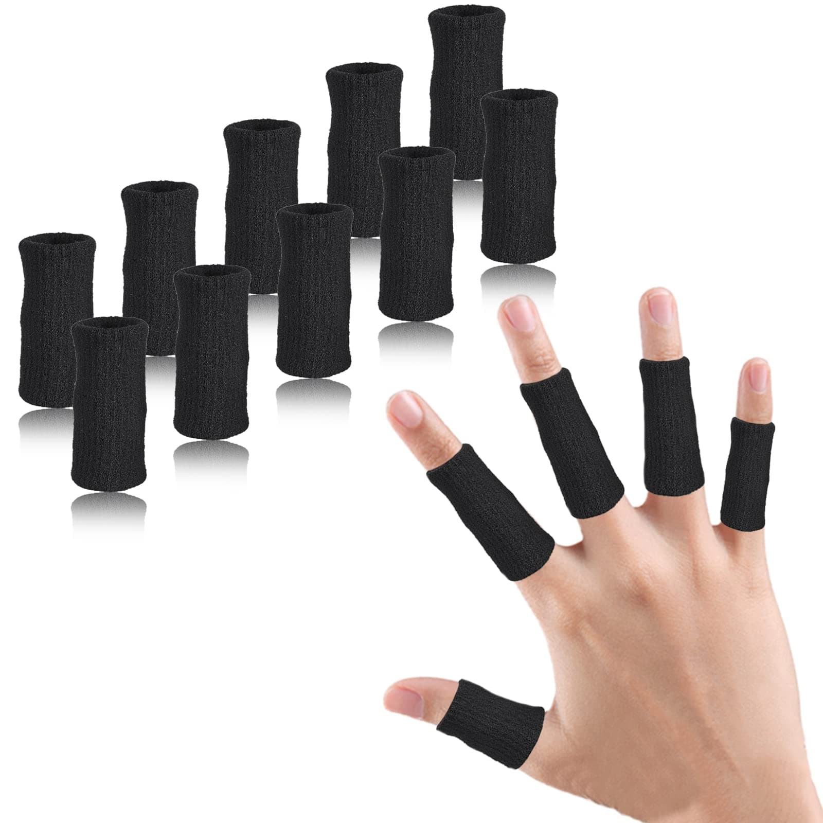 KASTWAVE10PCS Finger Sleeves, Thumb Splint Brace for Finger Support, Breathable Elastic Finger Tape, Compression Protector for Pain Relief, Trigger Finger, Sports Aid, Black