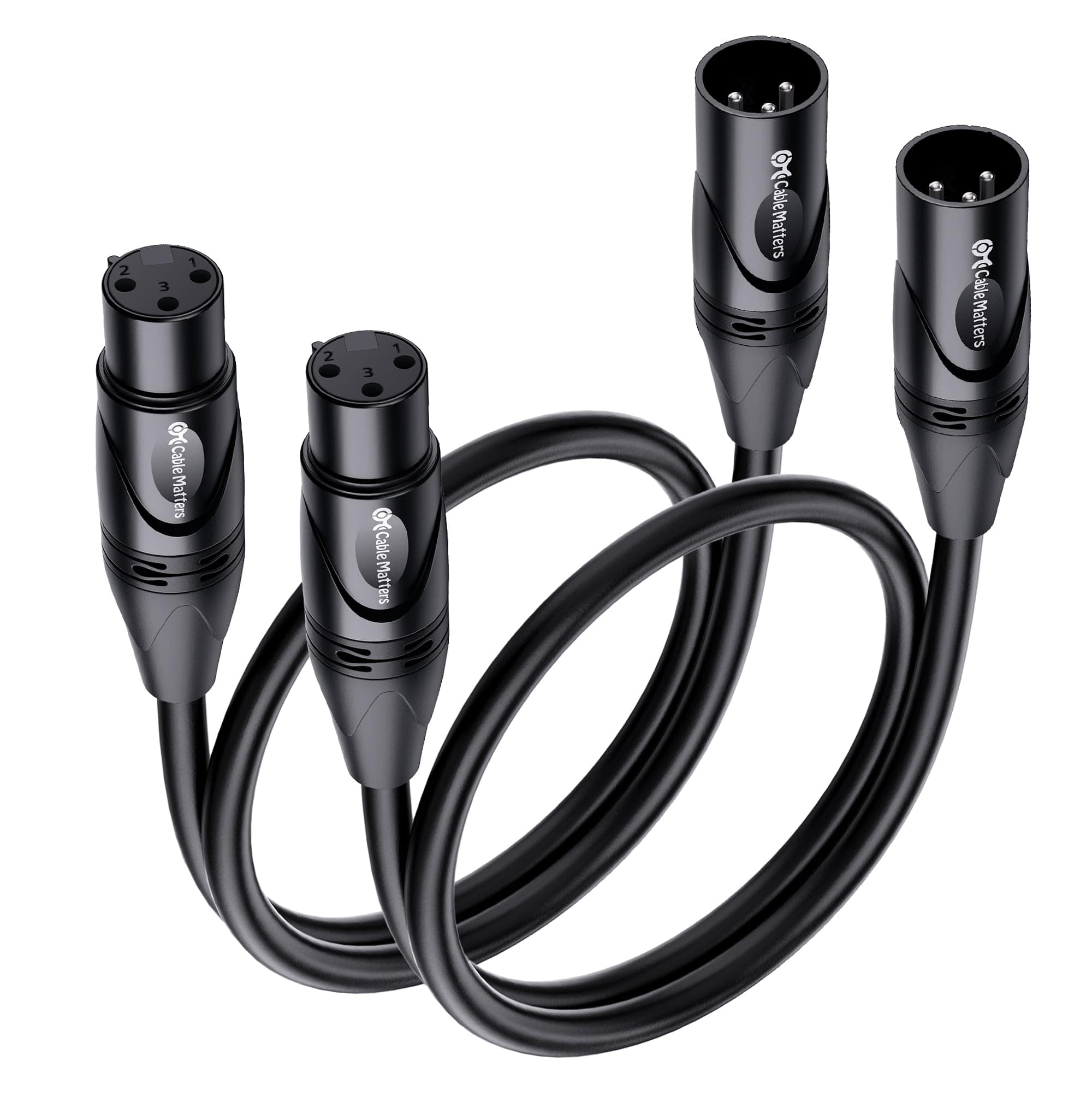 Cable Matters 2-Pack Premium Short XLR to XLR Cables - 1ft, Male to Female Microphone Cable, Oxygen-Free Copper (OFC) Mic Cord, Black