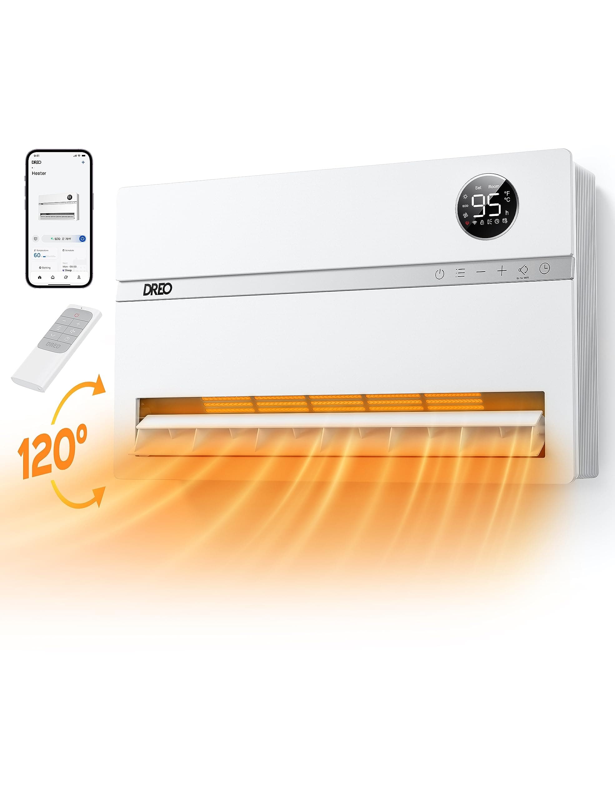 Smart Wall Heater, Electric Space Heater for Bedroom 1500W, 120° Vertical Oscillation, Adjustable Thermostat, Remote Control, 24H Timer, Garage Heater for Indoor Use, Works with Alexa, WH719S