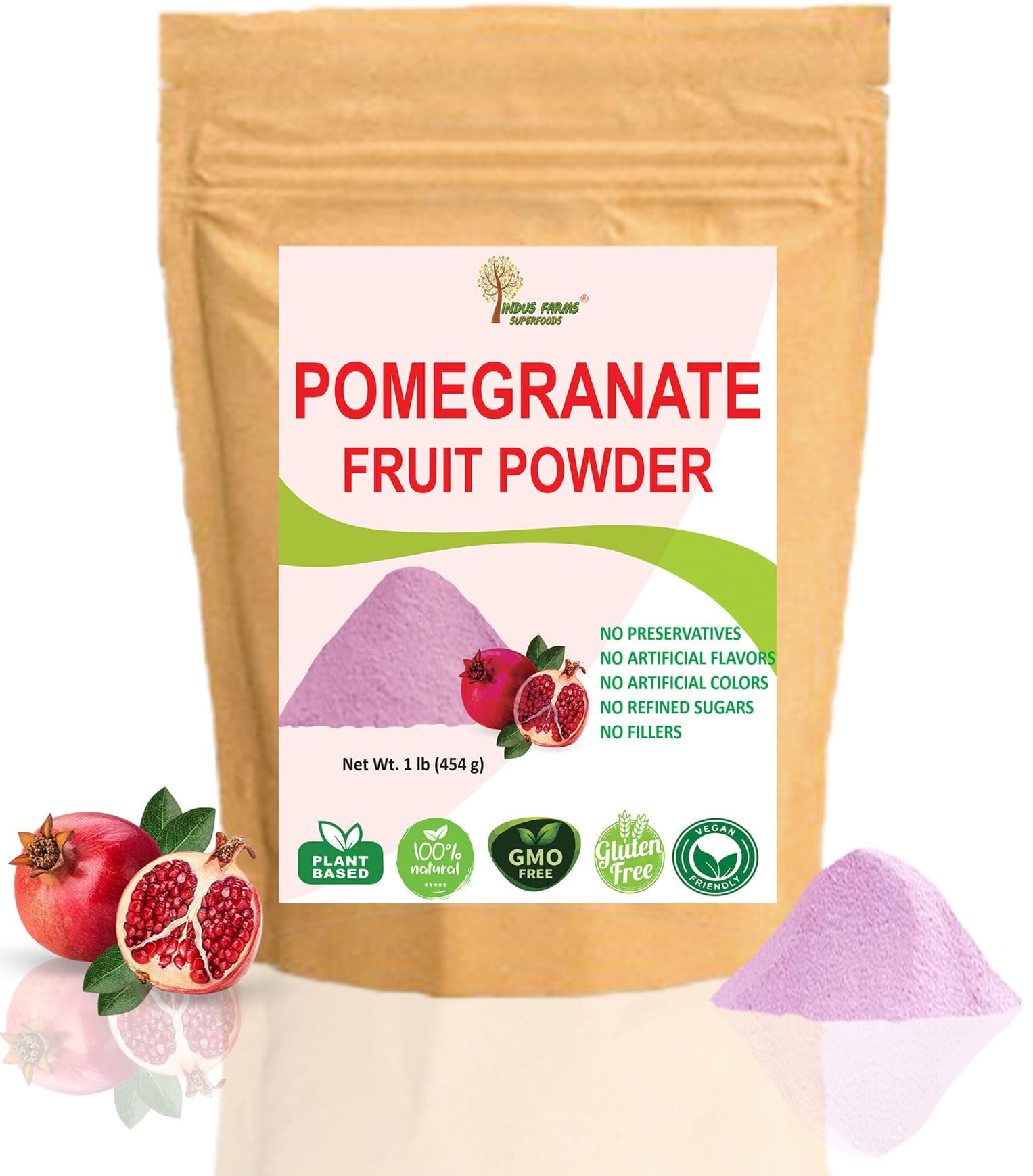 Indus Farms Pomegranate Fruit Powder, Perfect for Antioxidant Smoothies, Baking Goods, Pre & Post Workout Supplements, Tarts, Teas, Sauces, Seasoning, Skin-Care, GMO-Free | 1 LB