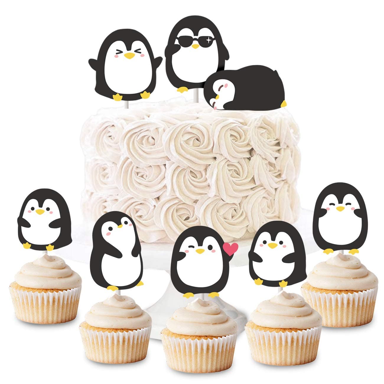 Penguin Cupcake Toppers Picks for Birthday Party Baby Shower Supplies 24 Pack