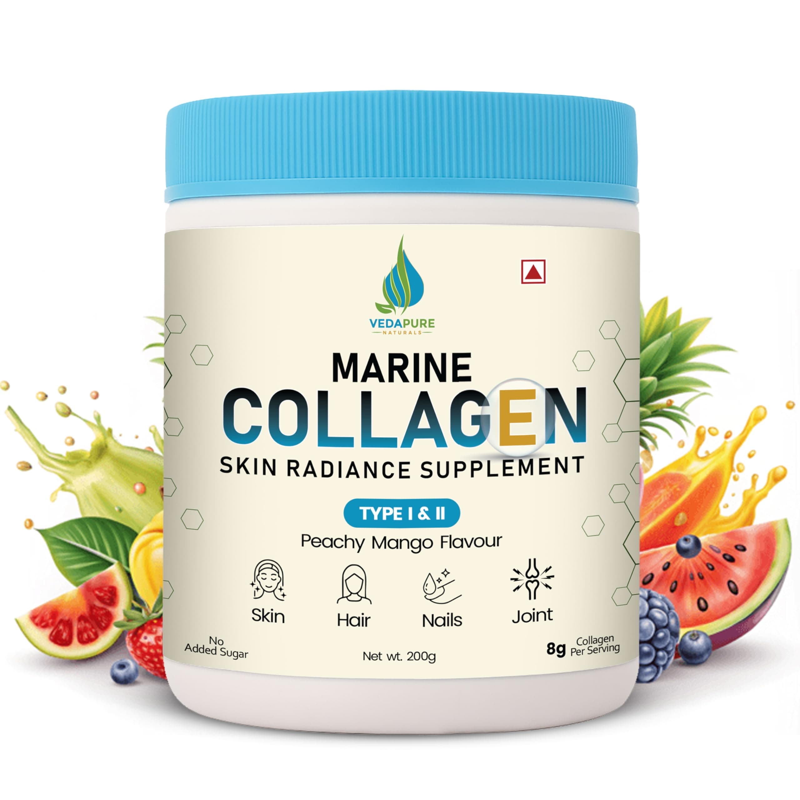 Marine Collagen Supplements Powder (Peachy Mango, 200g), Skin Radiance Collagen Powder with Amino Acids, Biotin, Vitamin C & E for Men & Women, Healthy Skin, Joints, Hair & Nails