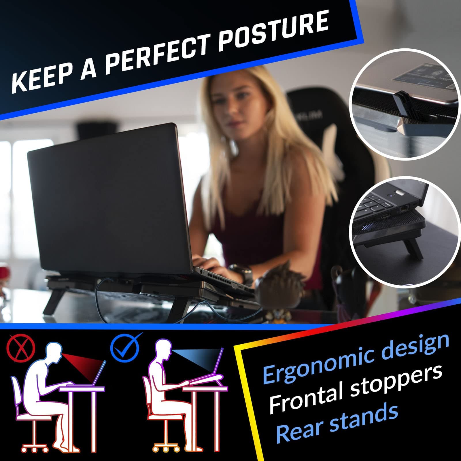 KLIM Cobra Laptop Cooling Pad - Supports 11 to 17 Inch Laptops, PS4 - 4 Fans - Light, Quiet, Powerful Cooling - Gamer USB Slim Portable Laptop Stand - NEW RELEASE 2022