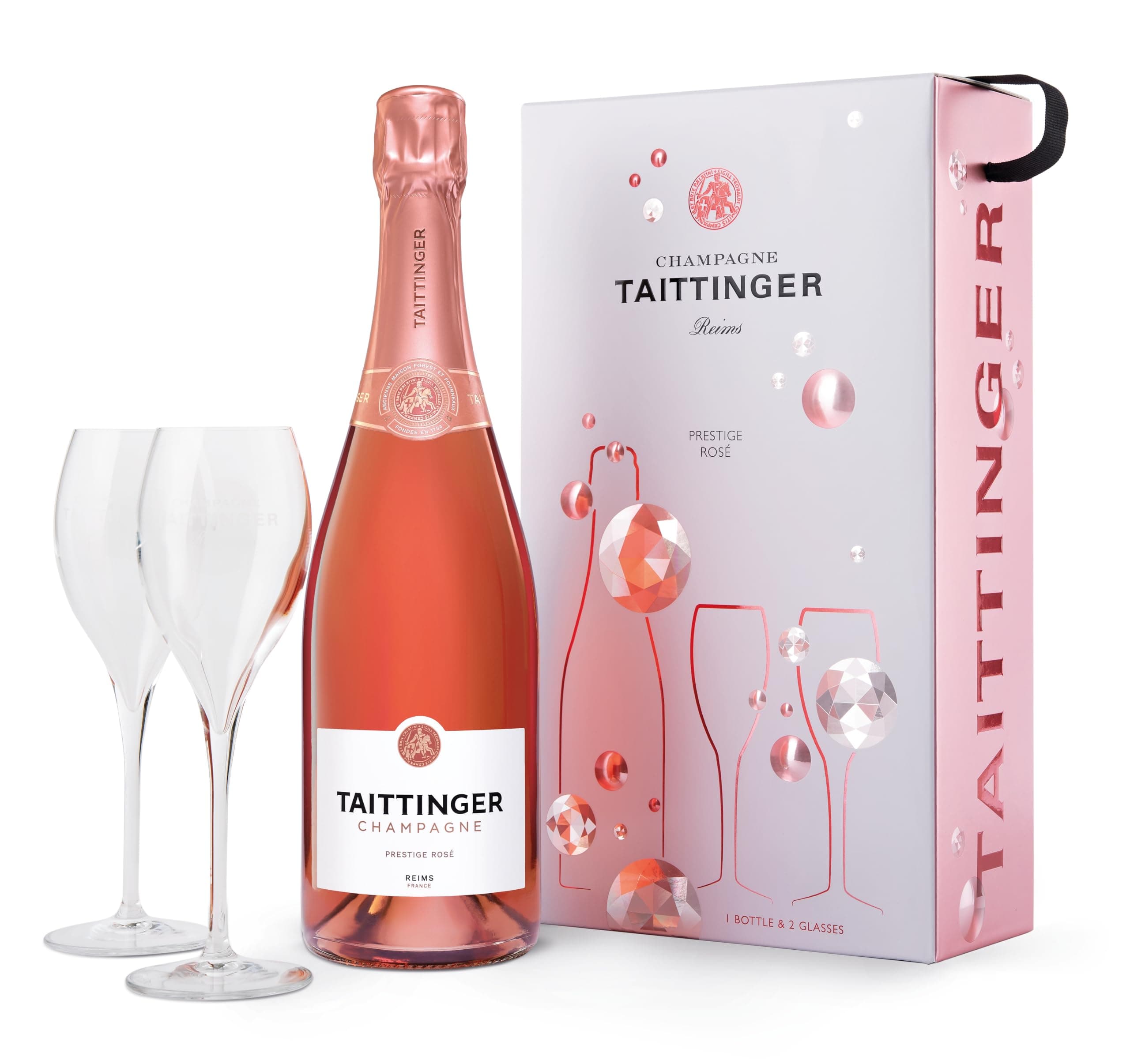 Brut Prestige Rosé Non Vintage Champagne and Glasses Gift Set 75cl