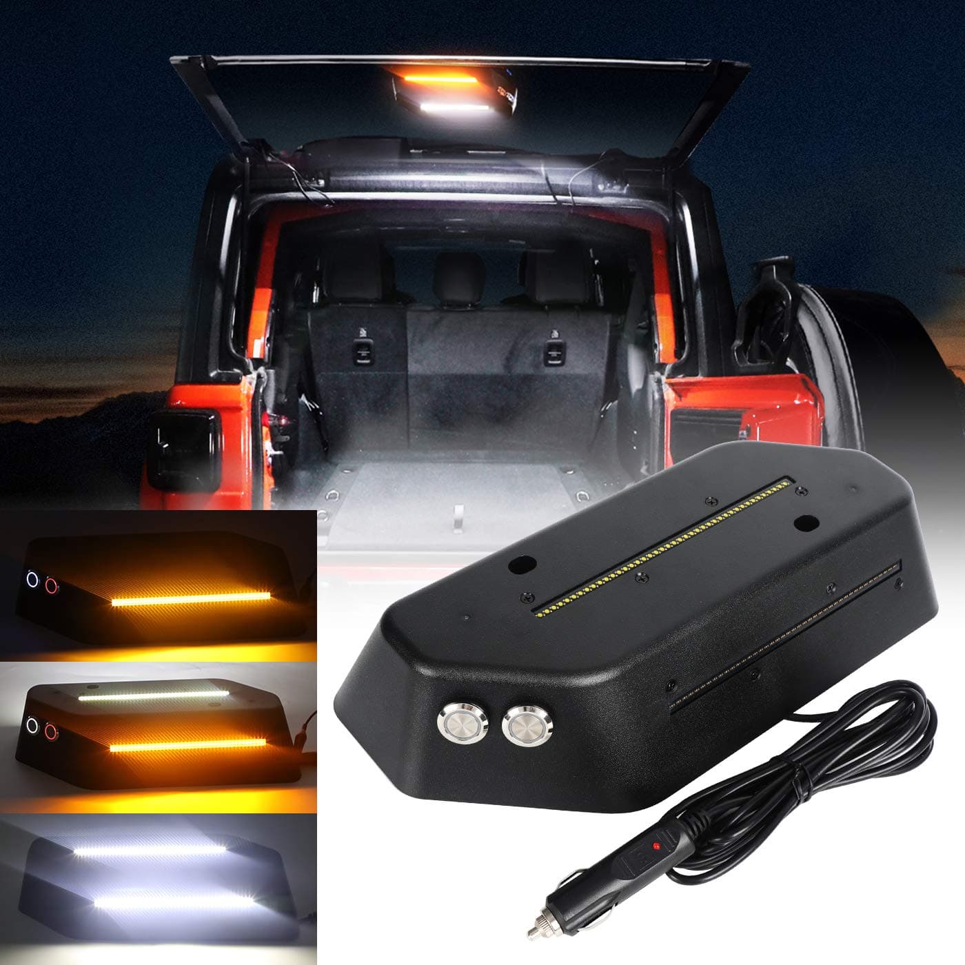 LED Trunk Light for Jeep Wrangler JL/JLU (2018-2021) with White/Amber Warning Light for Camping & Fishing