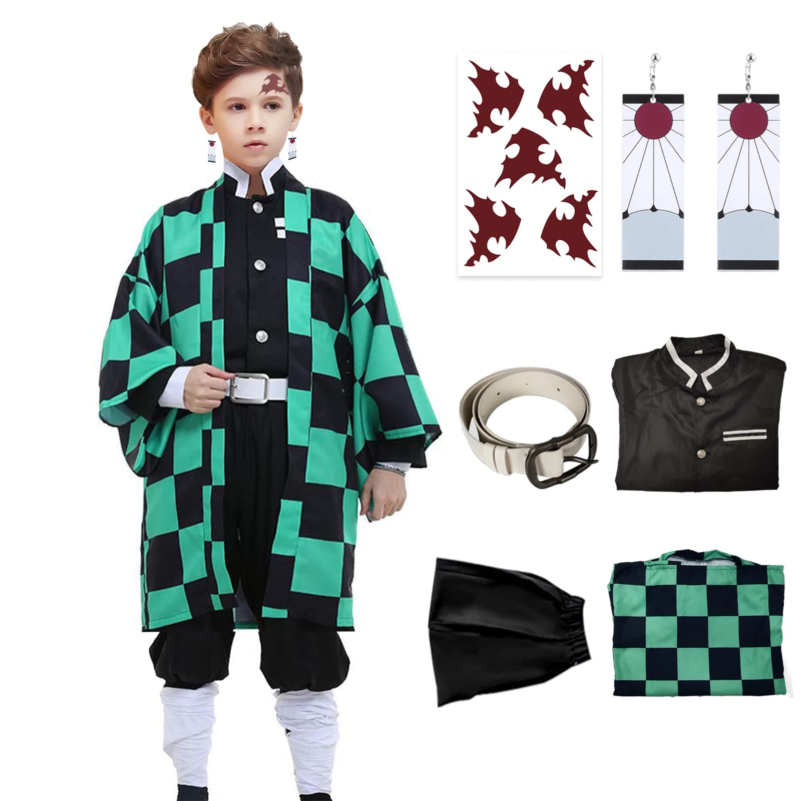 Halloween Cosplay Costumes Kamado Tanjir Kids Anime Kimono Halloween Green Cloak