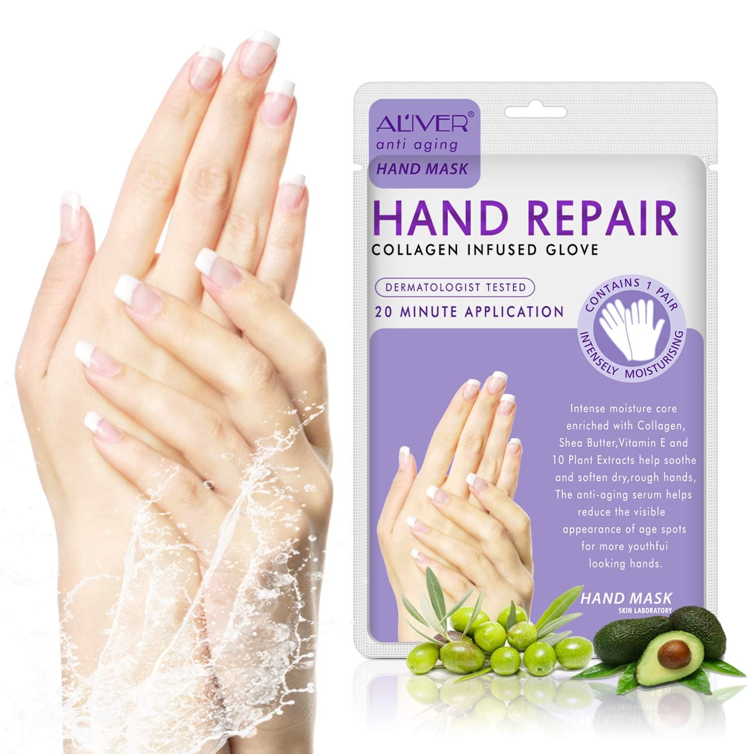 Hand Mask 3 Pairs, Hand Moisturizing Gloves for Men and Women, Hand Cream Exfoliating Peeling Masks for Dry Hands Cracked Hands, Infused Collagen,Hyaluronic Acid, Vitamins Natural Plant Extracts