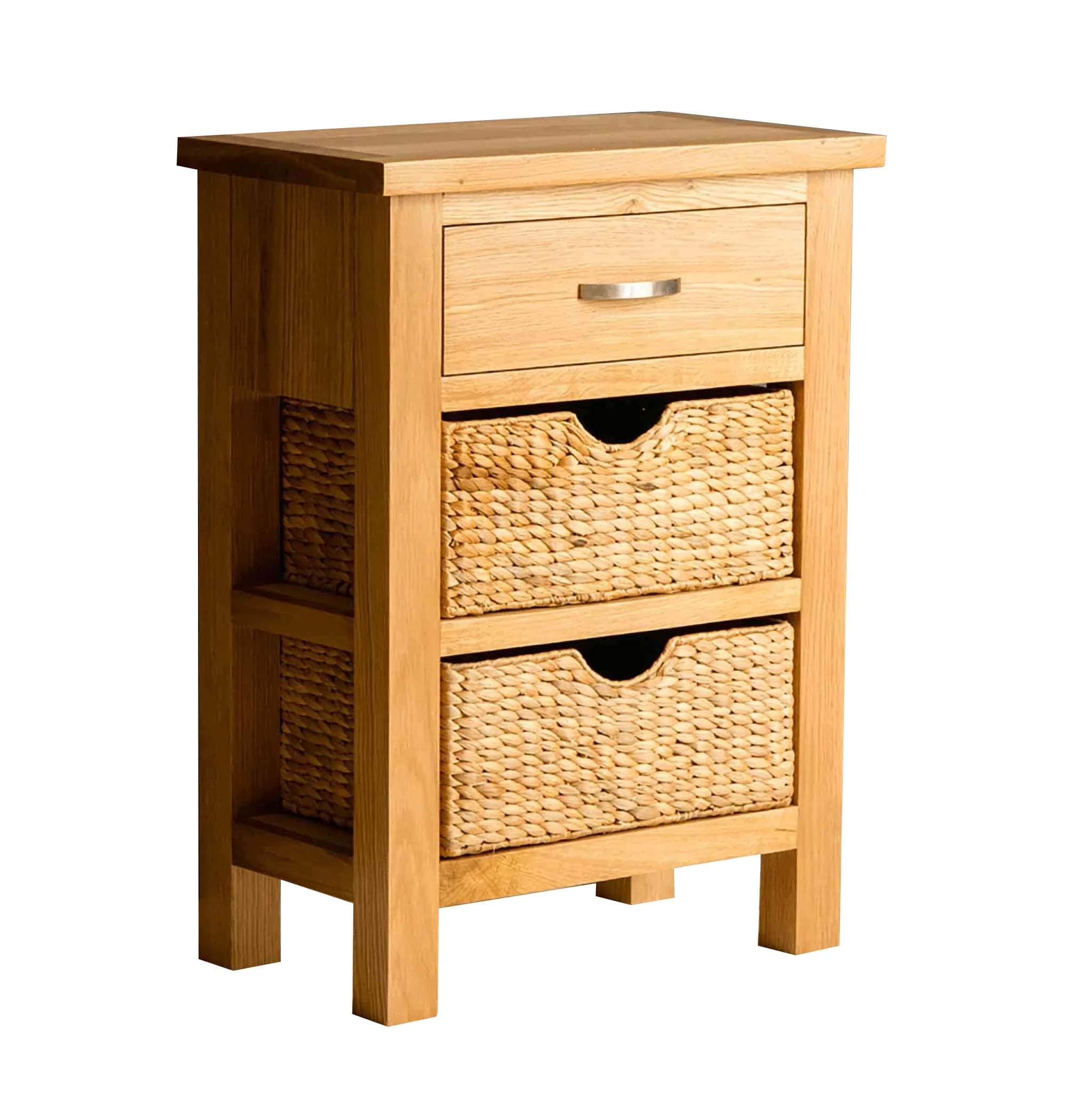 RoselandFurniture London Oak Telephone Table With Baskets & Drawer | Solid Wooden Country Style Oak Hall Stand, Hallway Storage Cabinet for Entryway, Living Room or Bedroom, Fully Assembled