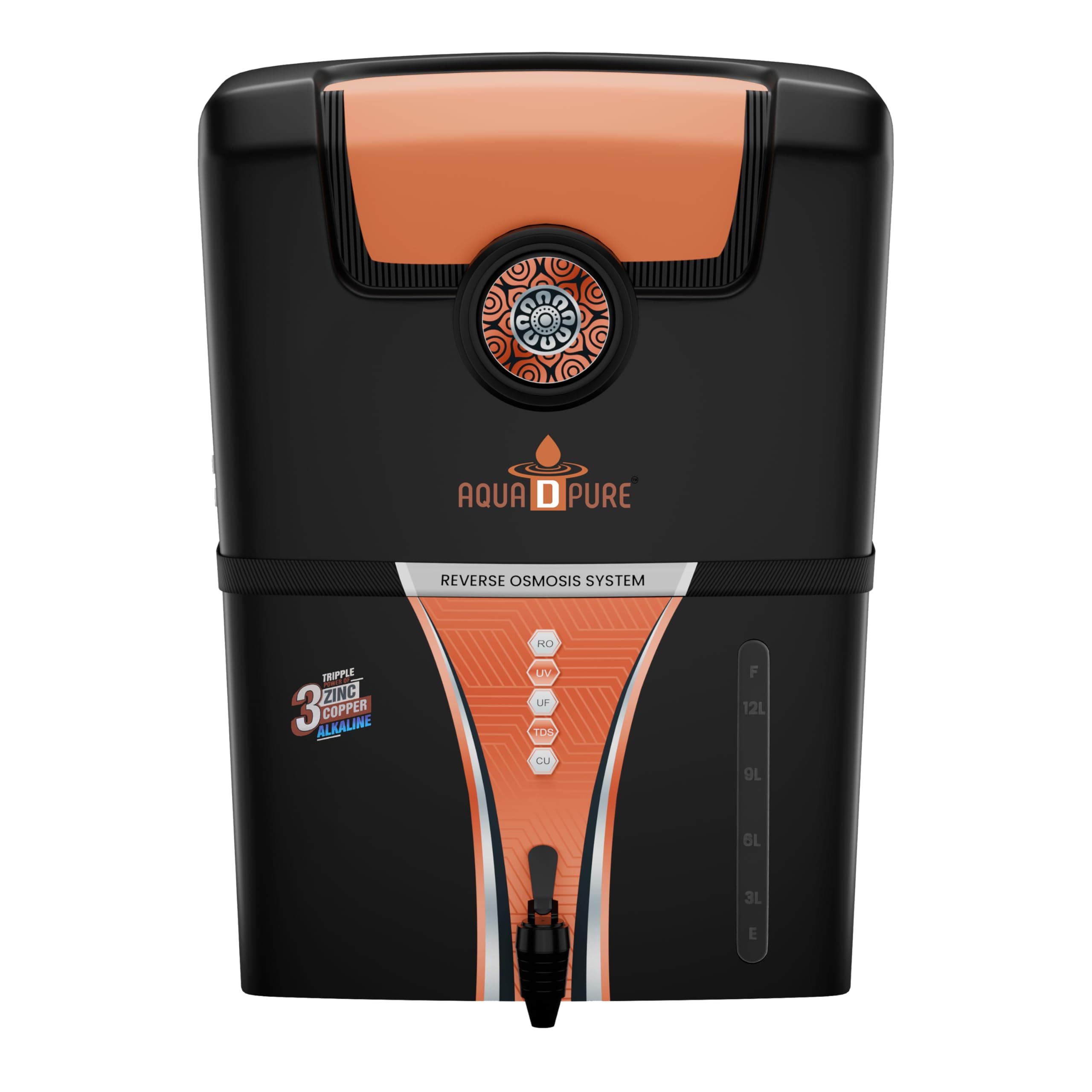 Zinc Copper Alkaline Filter, RO Water Purifier with 10 Stage Purification Filtration, UV, UF, TDS Adjuster and 12 Liter Large Storage Tank