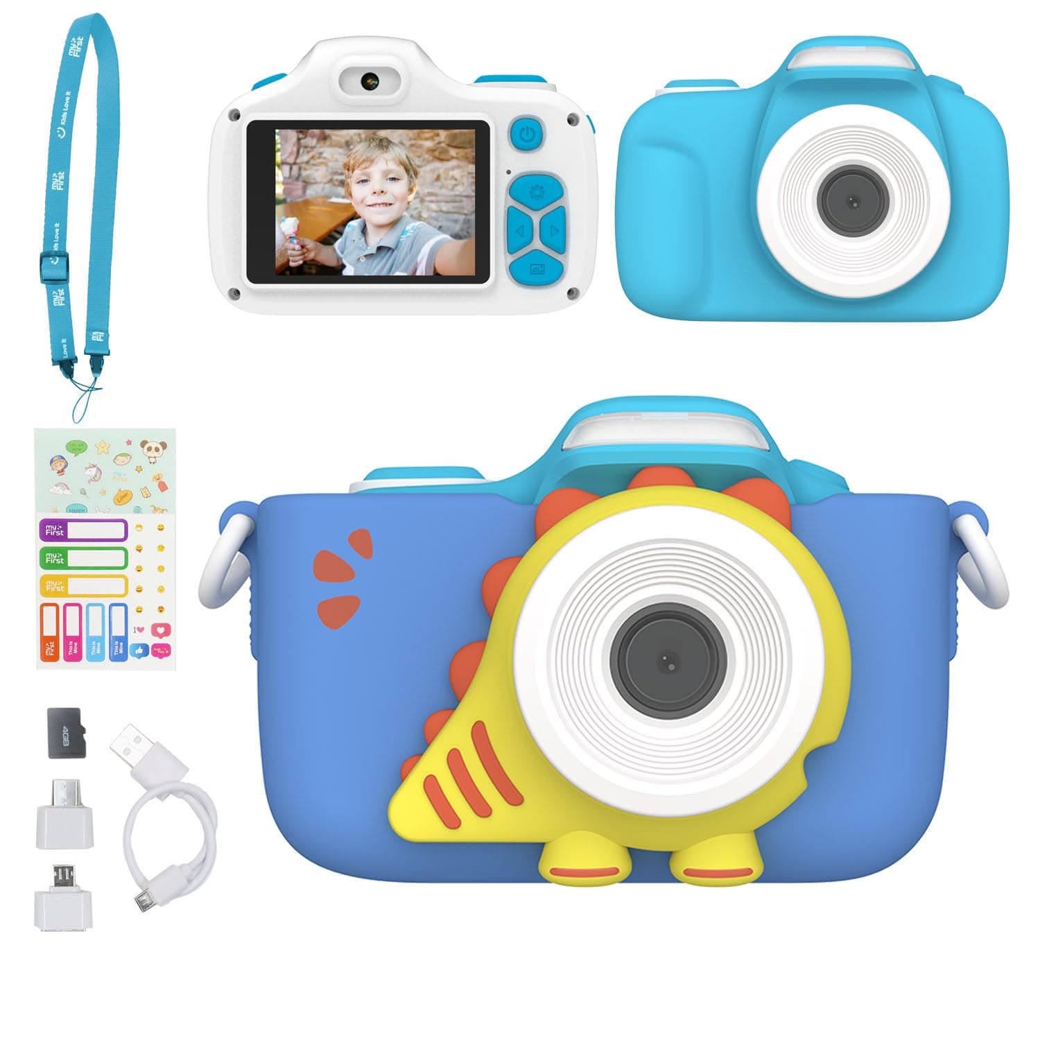Kids Digital Camera 16MP Photo 1080p Video Resolution Camera 3 with Selfie & Macro Lens Memory Card Storage up to 32GB, Includes Shockproof Case for Kids Age 4-15 (Blue)