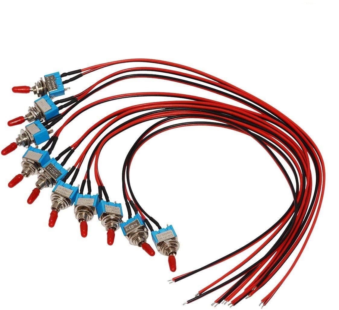 VONVOFF Toggle Switch,ON/Off SPST with Pre-soldered Wires,3v/5v/12v/24v/72v/110v/220v/240v/ Mini Toggle Switches for car,Truck, Light,Test Machine,Industrial Equipment.3 Pins 2 Positions (10pcs+Wire)