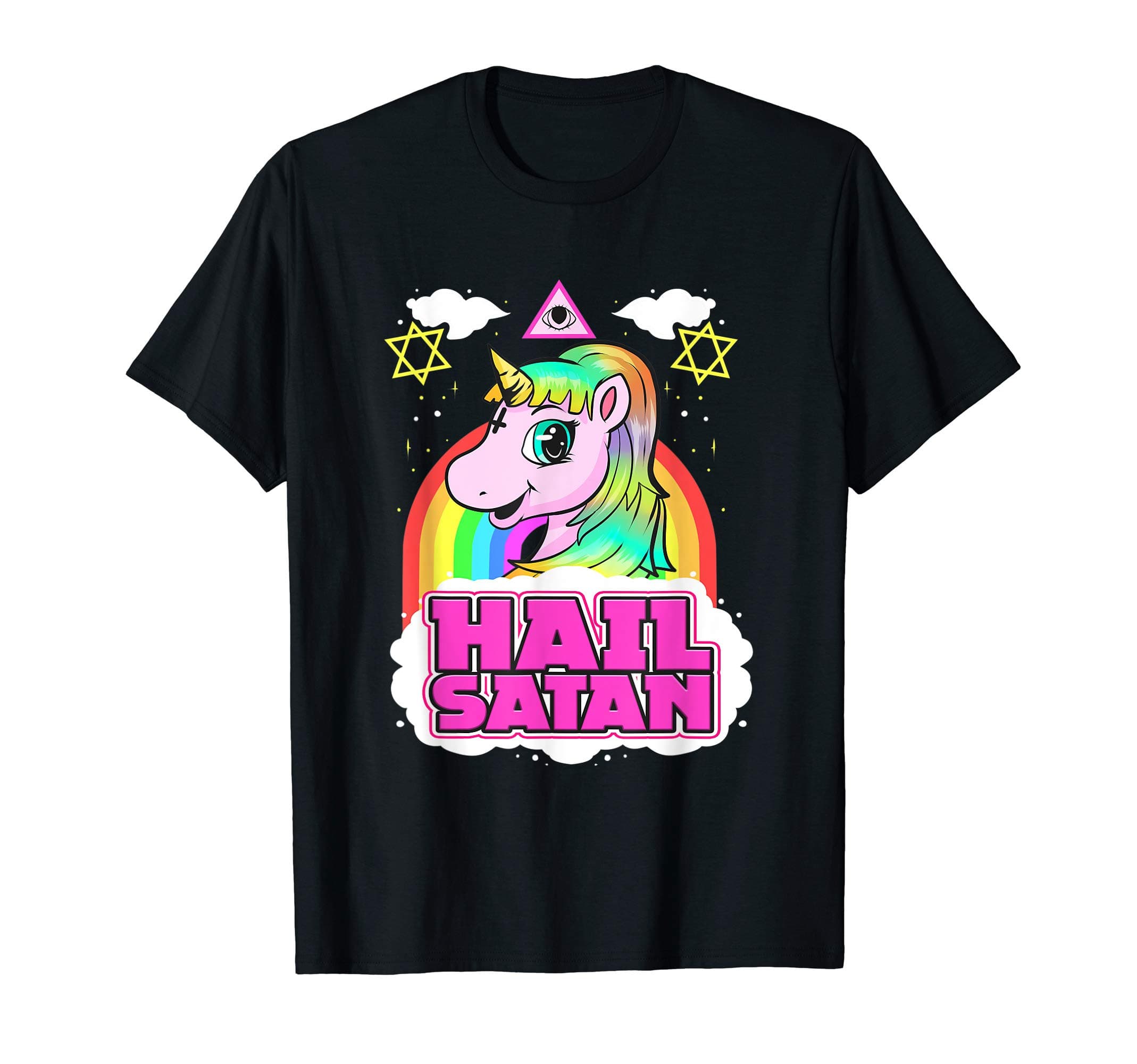 Mythical Pony Rocker DesignsHail Satan Unicorn - cute Rainbow Death Metal Design Gift T-Shirt
