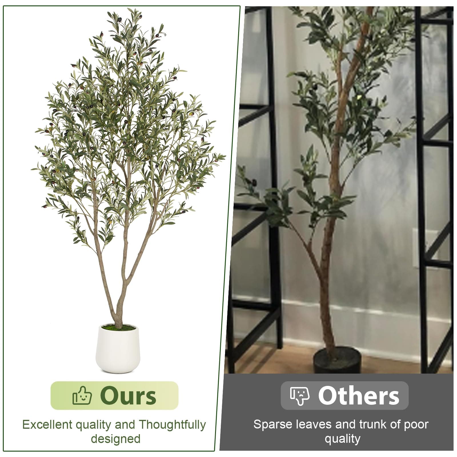 Olive Trees Artificial Indoor, 7FT Tall Faux Olive Tree with White Tall Planter, Artificial Plants with Natural Wood Trunk and Lifelike Fruits for Home Office Decor