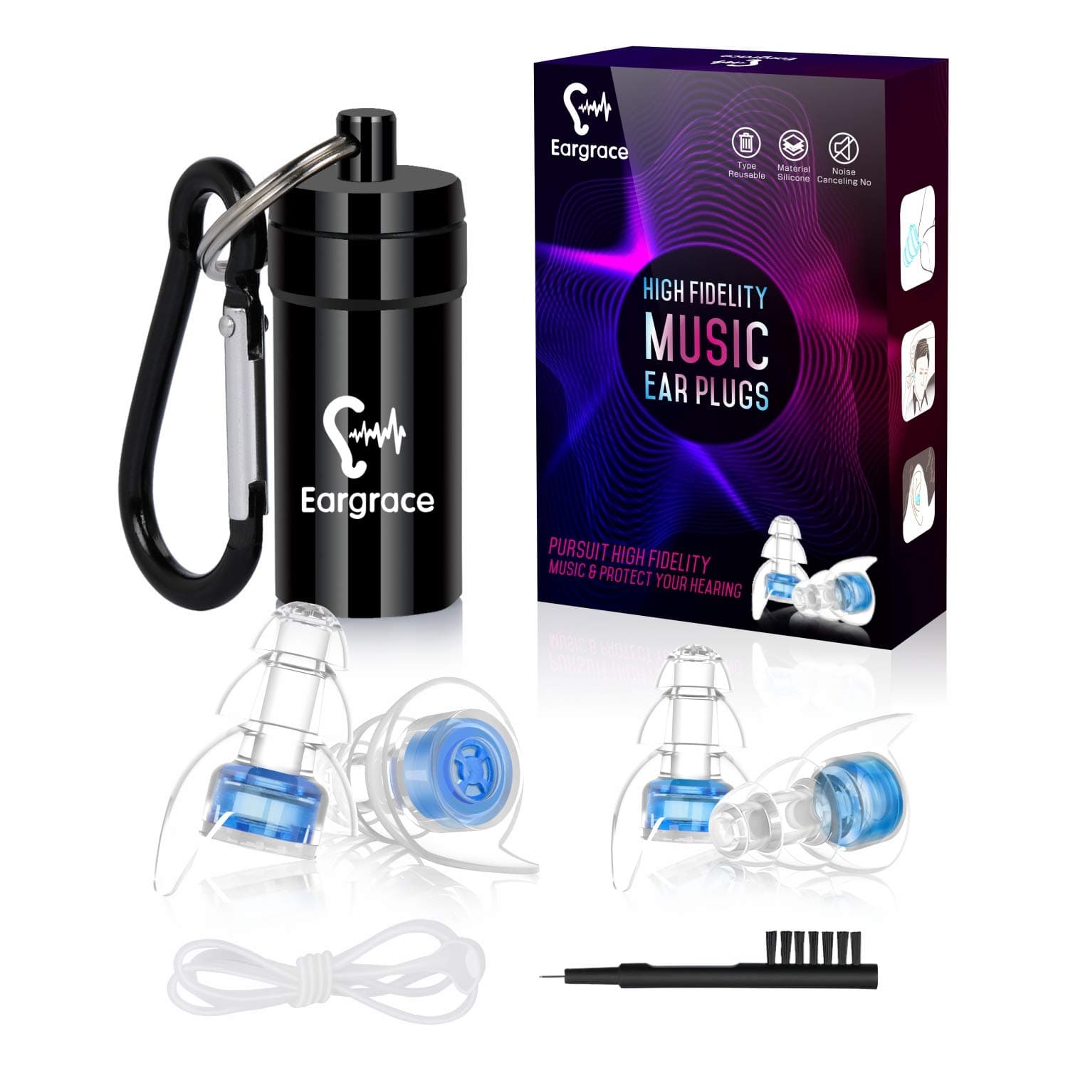 High Fidelity Concert Ear Plugs, 2 Pairs Hearing Protection Noise Reduction Musicians Ear Plugs with Aluminum Carry Case for Musicians, DJ, Festival, Motorcyclists and Loud Events(NRR 23dB)