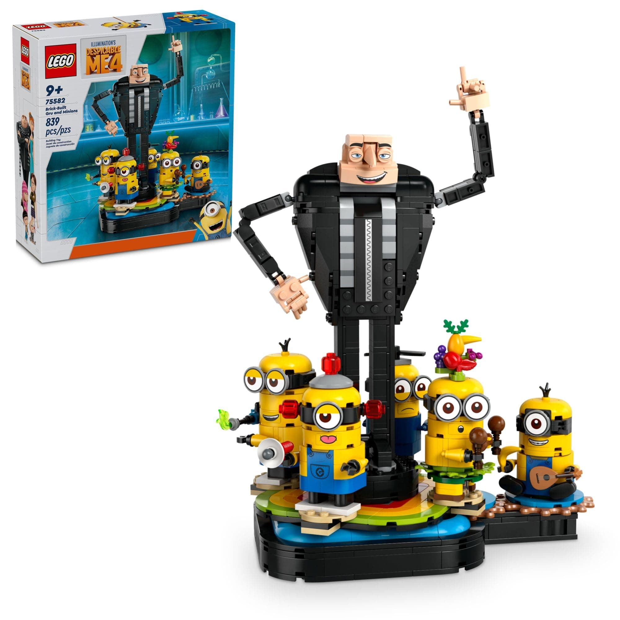 Despicable Me 4 Brick-Built Gru and Minions Figure, Buildable Minions Toy for Kids, Dancing Despicable Me Toy Figures Playset, Play-and-Display Birthday Gift for Boys and Girls, 75582