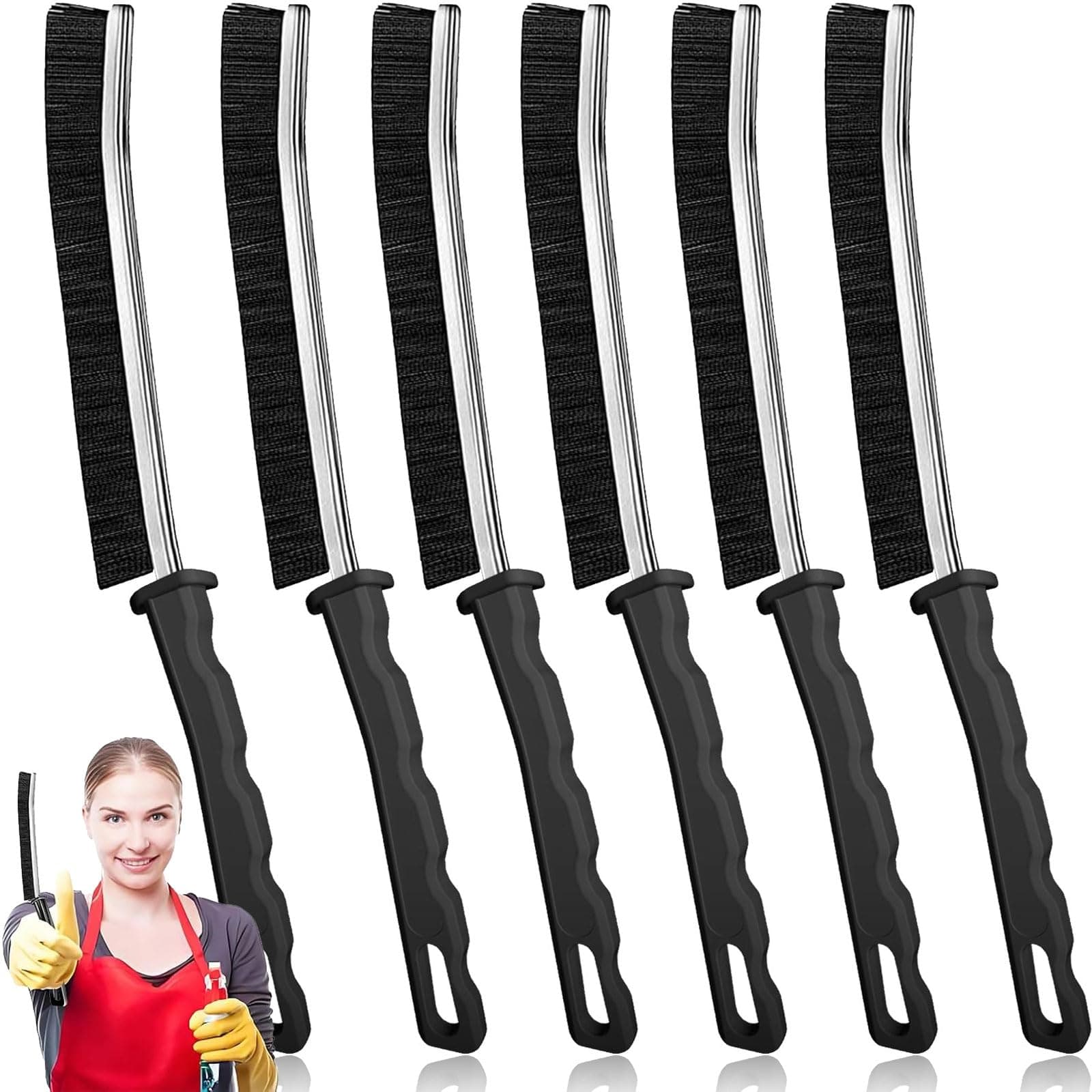 Crevice Cleaning Brush Set, Hard Bristle Gap Cleaning Tool, Ultra-Fine Nylon Deep Scrub Brushes for Window Tracks, Bathroom Grout, Sliding Doors & Sink Detailing,6-Pack