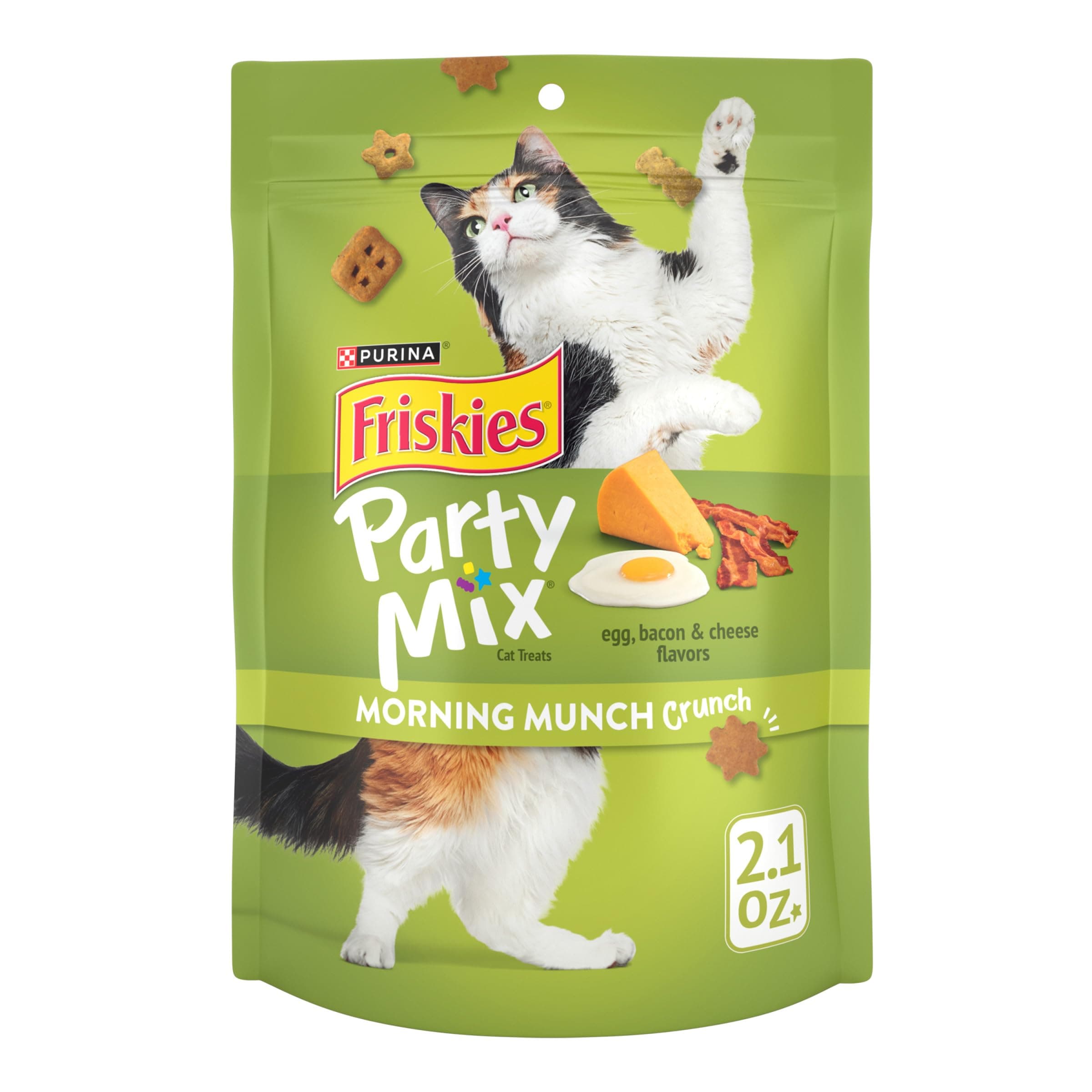 Friskies Party Mix Cat Treats, Morning Munch Crunch, Egg, Bacon & Cheese Flavors, 2.1-Ounce Pouch, Pack of 10