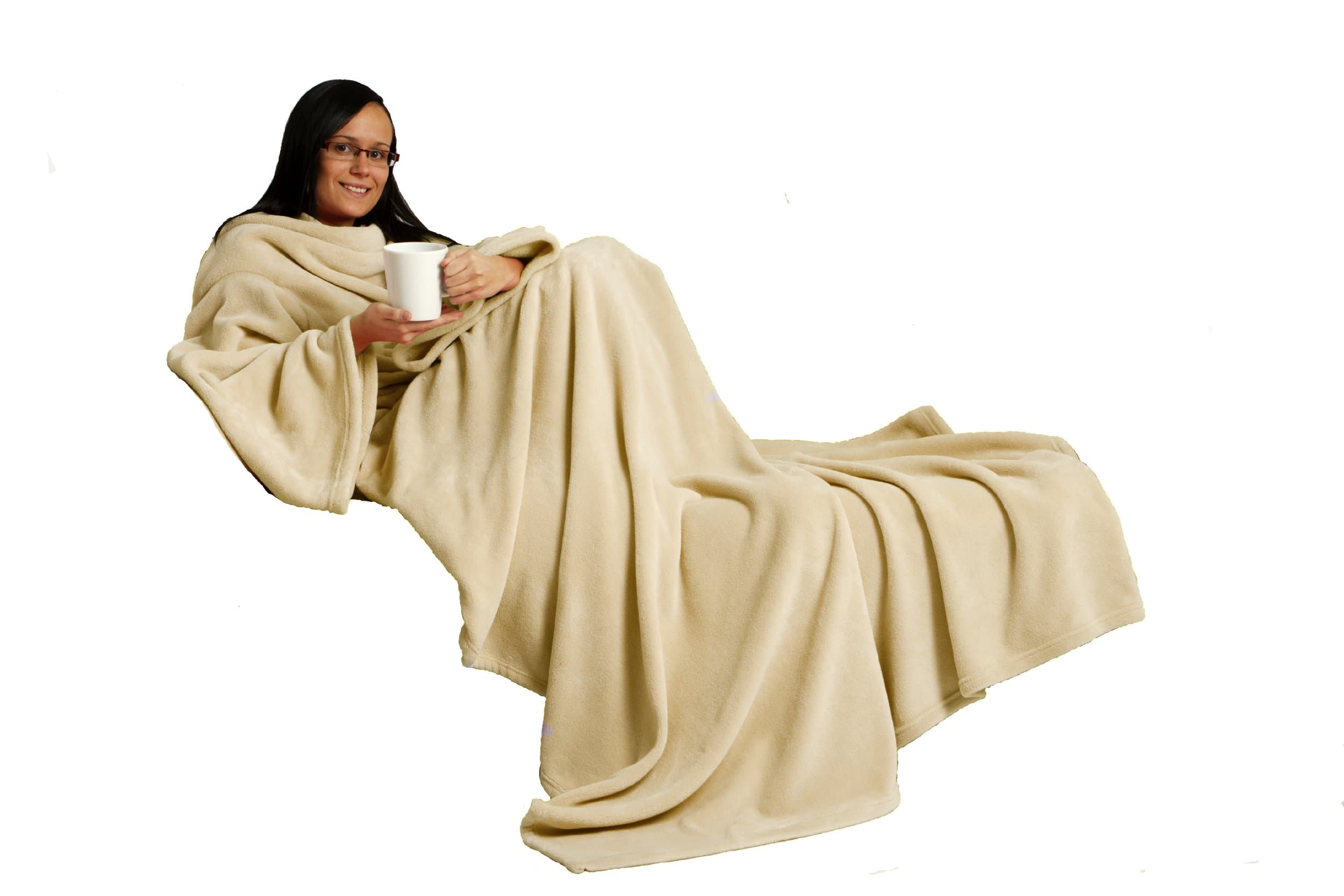 Snug~Rug ADULT LITE POLAR Fleece Blanket with Sleeves, Cream